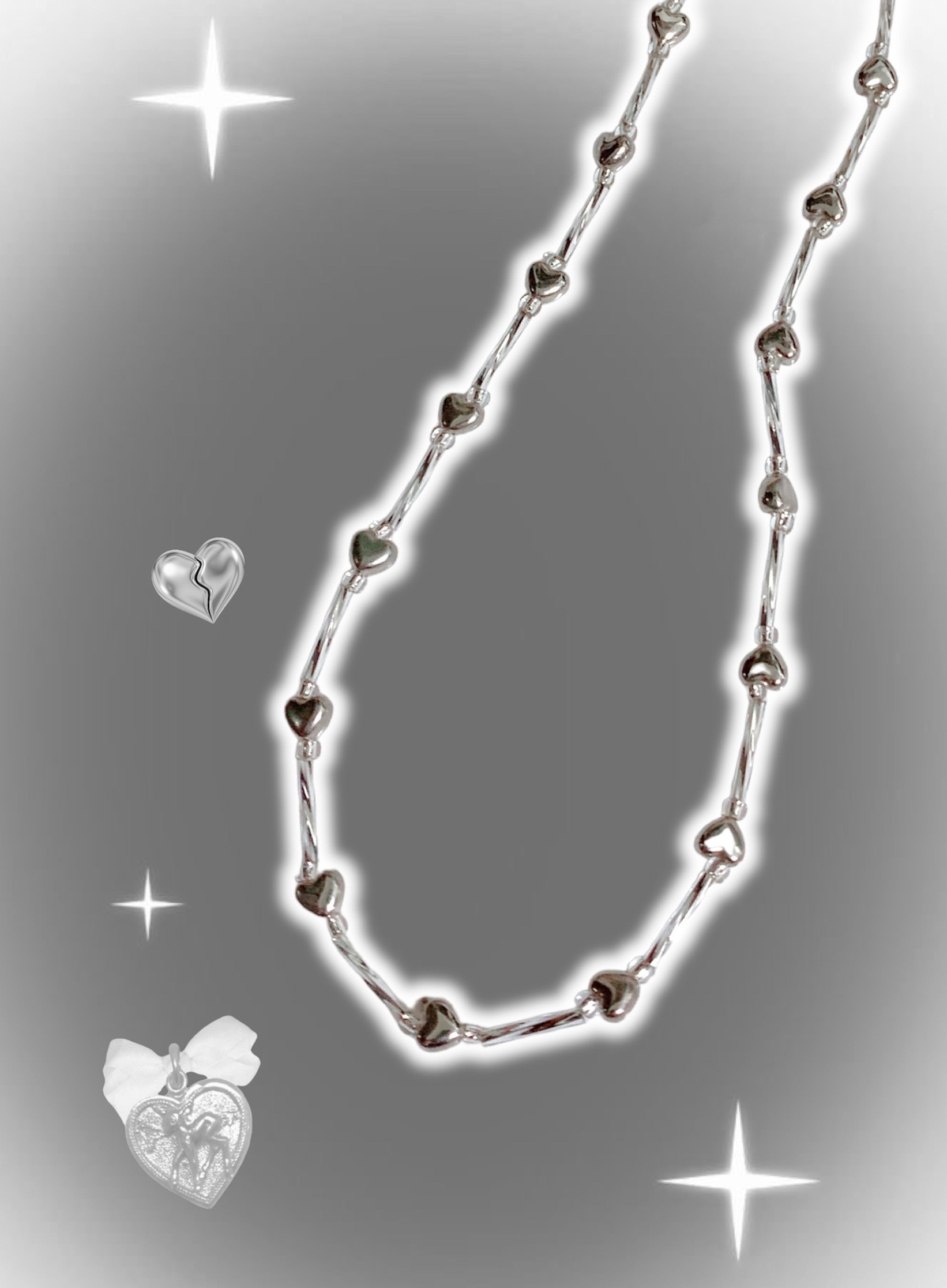 - ̗̀ 銀色愛心♡串珠項鍊  ̖́-