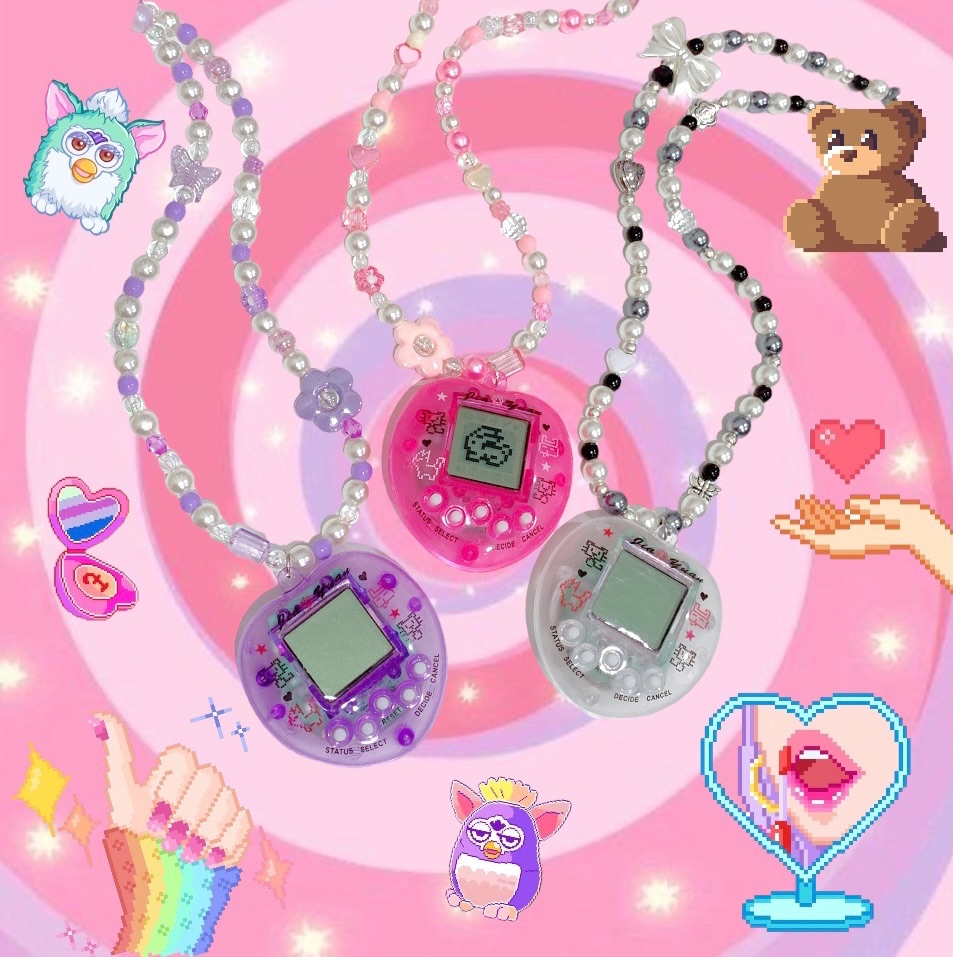 ✩⋆*॰¨̮⋆ 𝕐𝟚𝕂復古愛心電子雞𝟡𝟘𝕤 串珠項鍊｡✩⋆*॰¨̮⋆