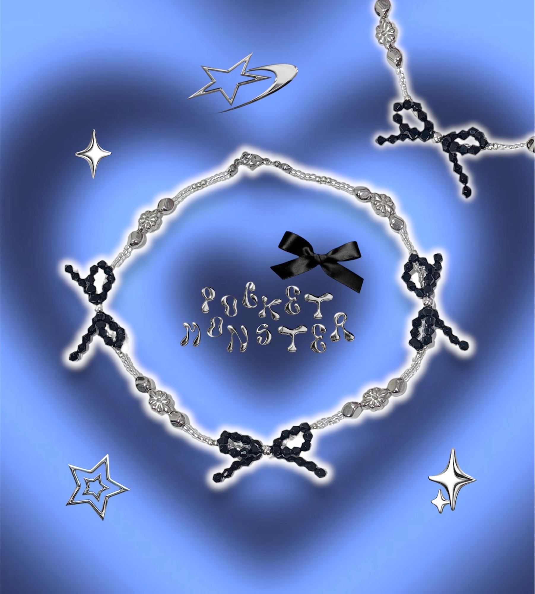 ★═━黑色蝴蝶結串珠項鍊═━★