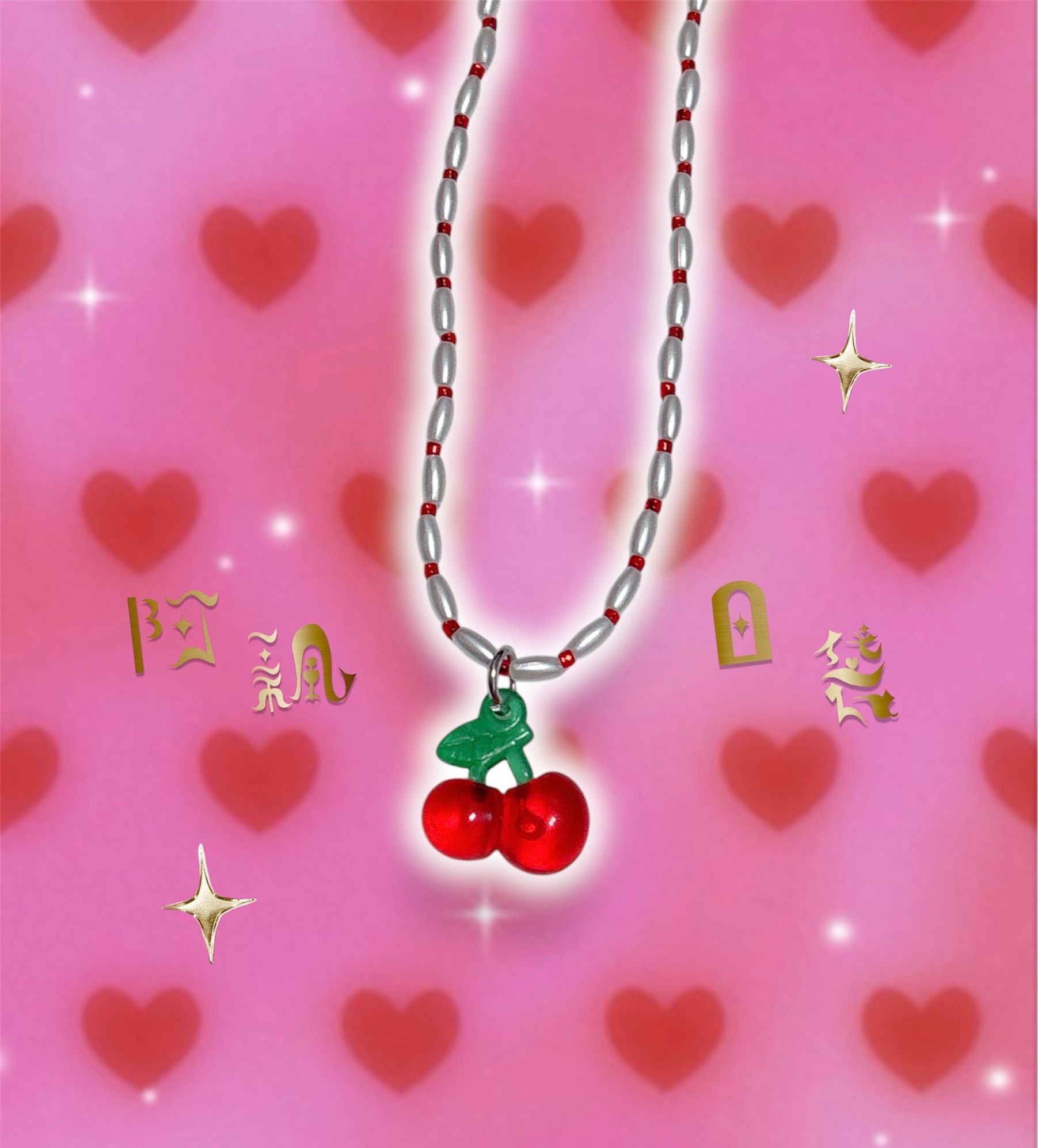 ੈ‧₊˚✧︎ 復古櫻桃串珠項鍊⁺ ｡ ♡