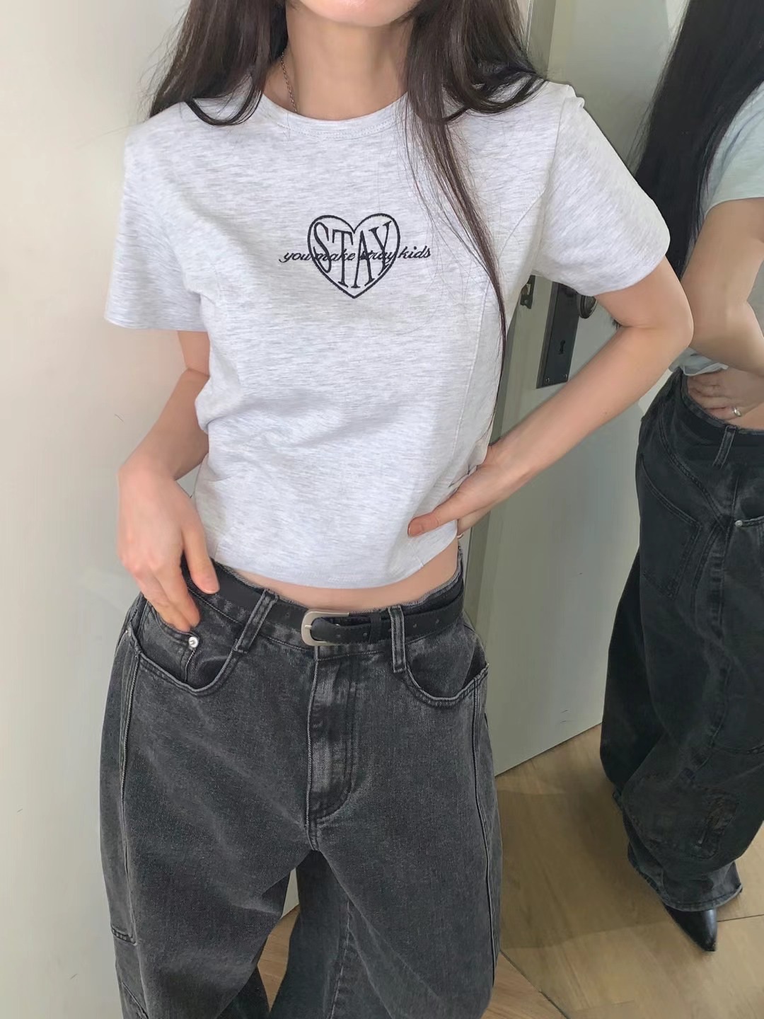 Lazystore 🇰🇷側車線顯瘦愛心短袖 T恤 3 colors