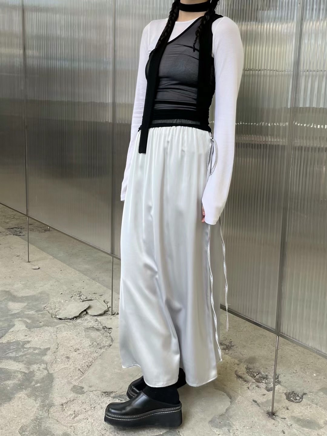 🇰🇷默默閃耀 緞面鬆緊長裙 3 colors