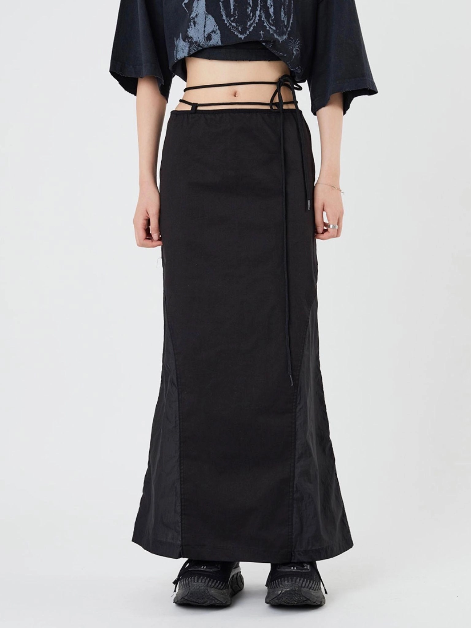 🇰🇷韓國機能設計感 側透膚綁帶長裙 2 colors