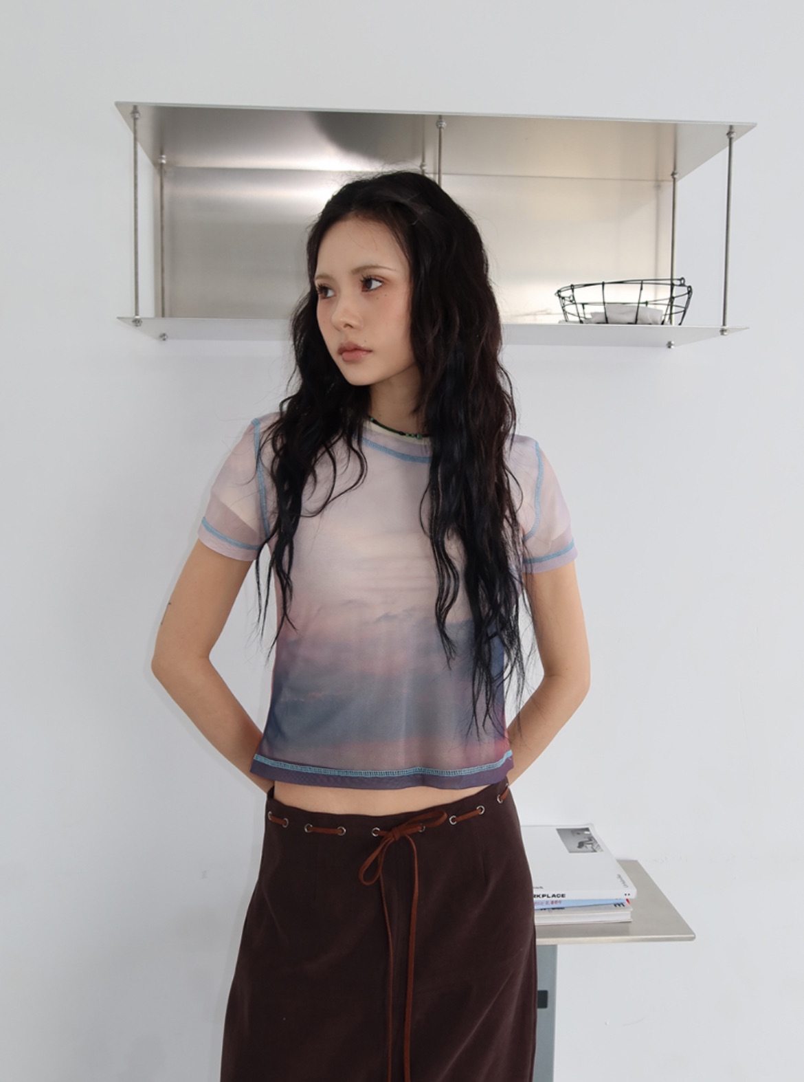 🇰🇷Lazystore 雲墨山水透膚短袖 2 colors