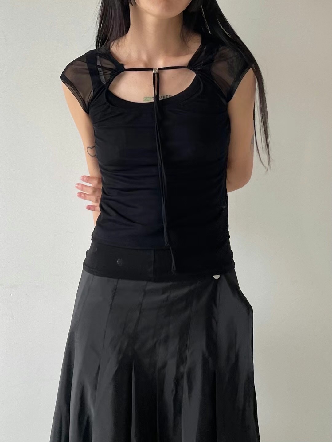 🇰🇷疊穿小仙女 透膚抽繩雙面短袖