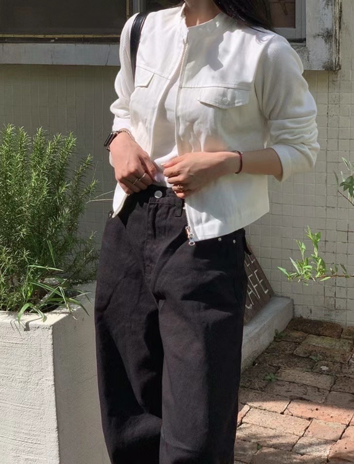 🇰🇷立領異材質拼接夾克 外套 3colors