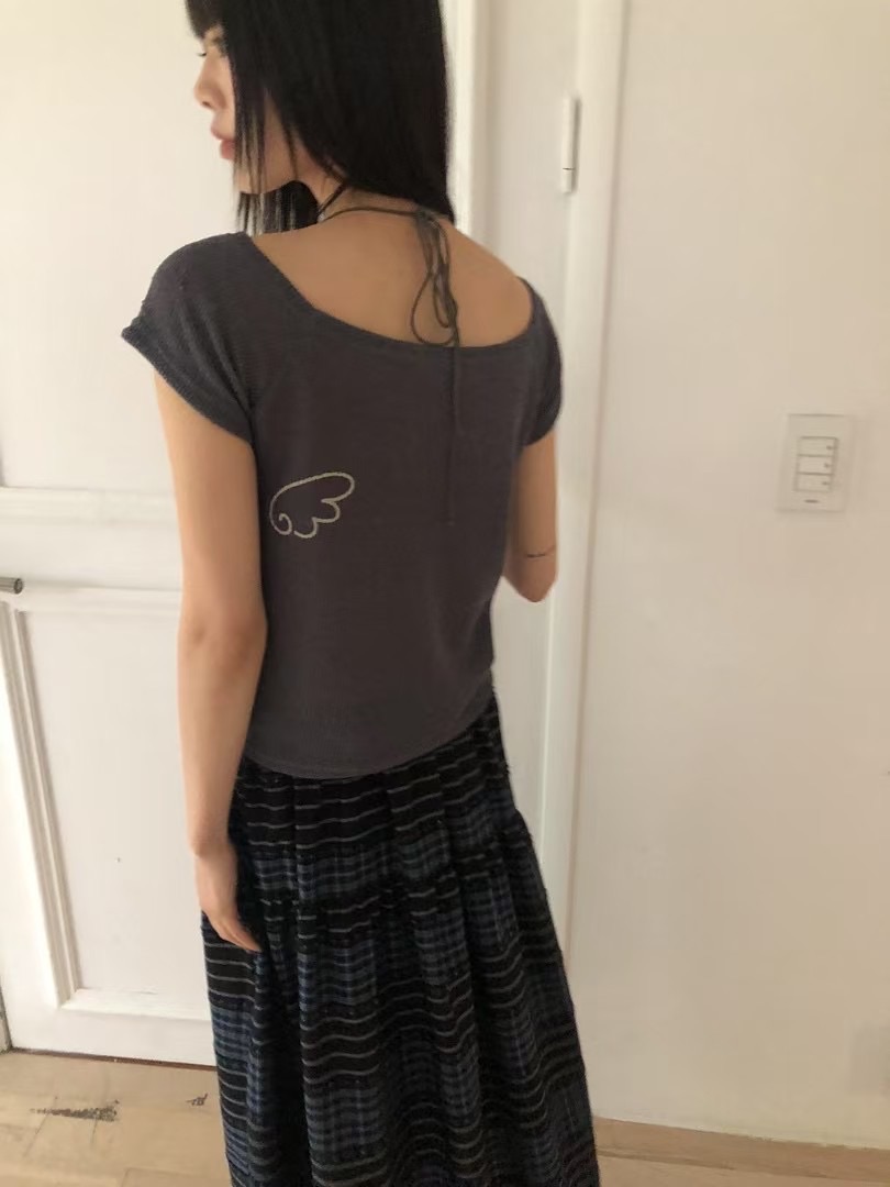 Lazystore🇰🇷翅膀寬肩綁帶短袖 2 colors