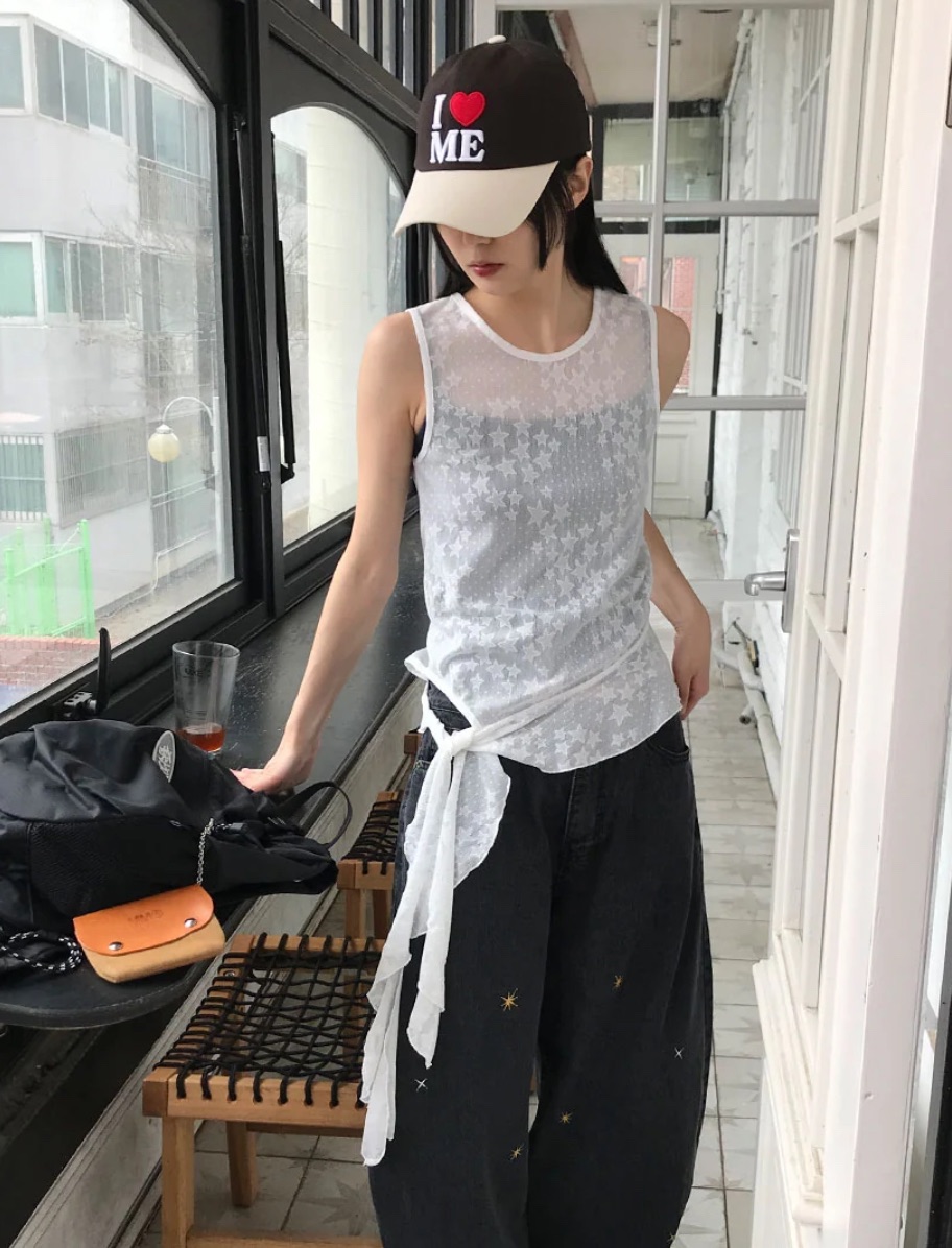 🇰🇷AAKE 星星蕾絲透膚無袖 上衣