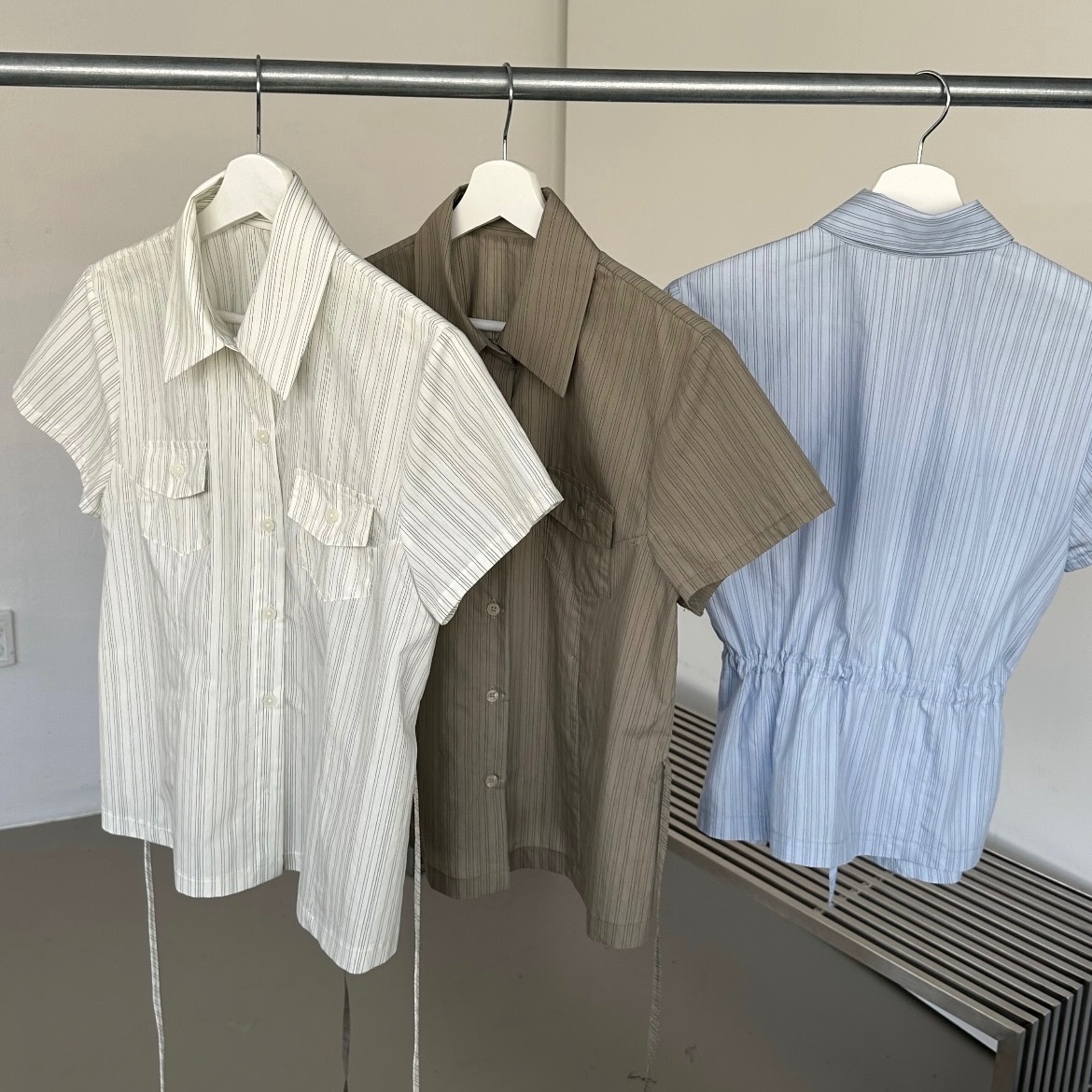 Lazystore 🇰🇷條紋綁帶短袖襯衫