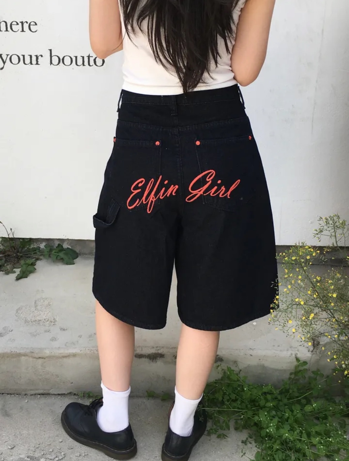 🇰🇷英文後刺繡牛仔五分褲