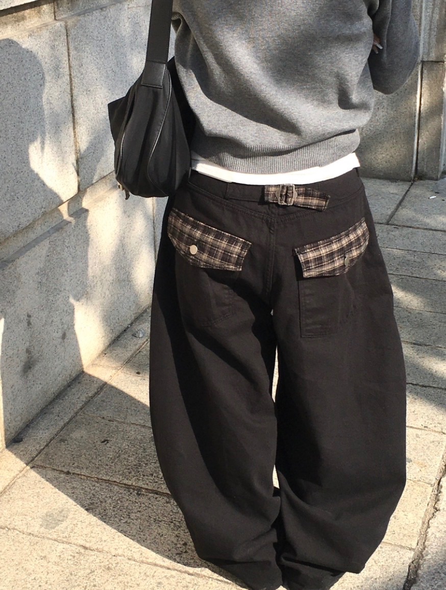 🇰🇷格紋撞色牛仔褲 微刷毛