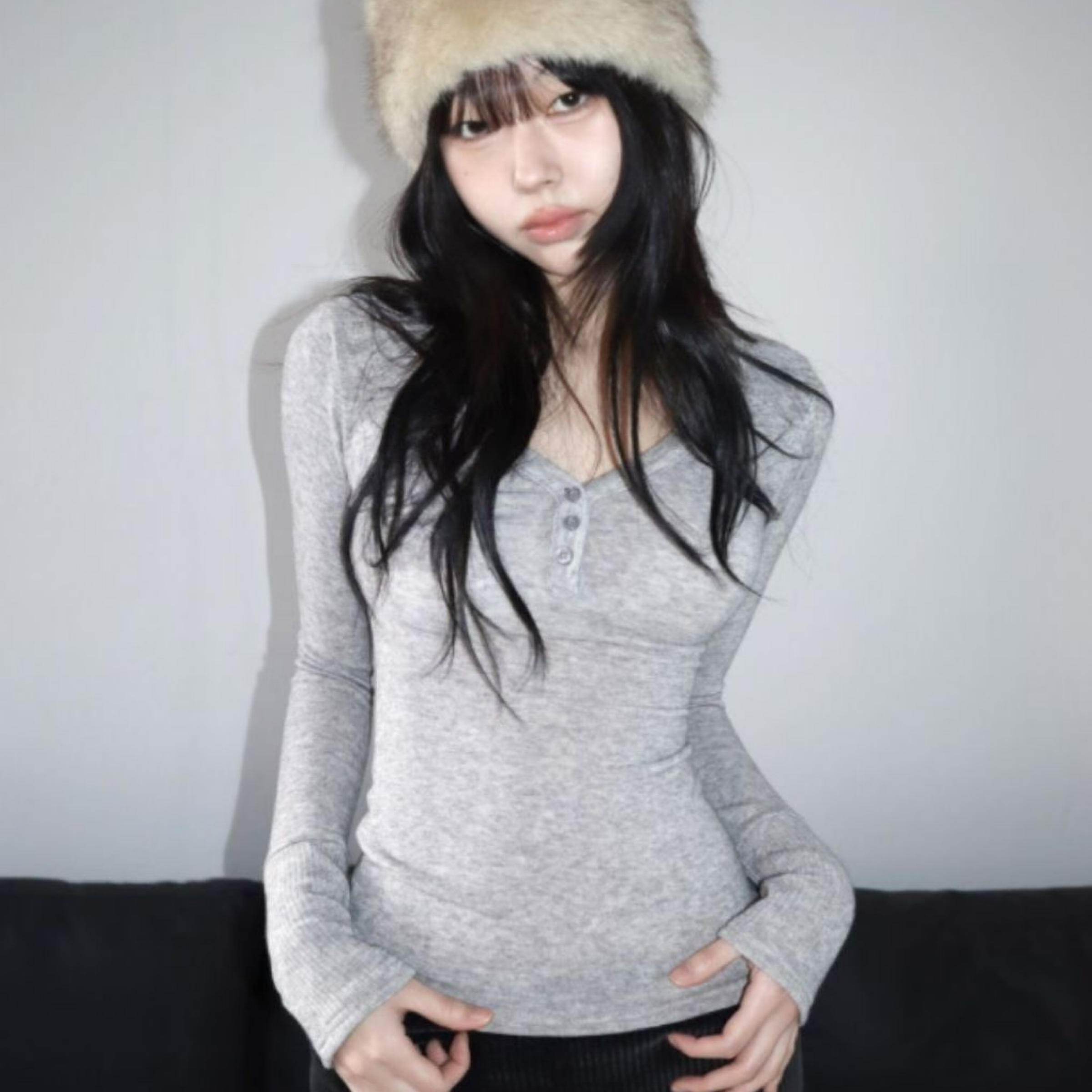 🇰🇷V領袖口拼接薄長袖 4colors