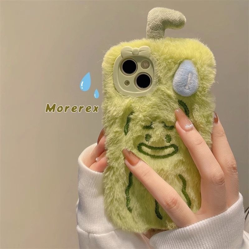 毛絨流汗苦瓜表情蘋果專用手機殼 （型號：i11-i15）