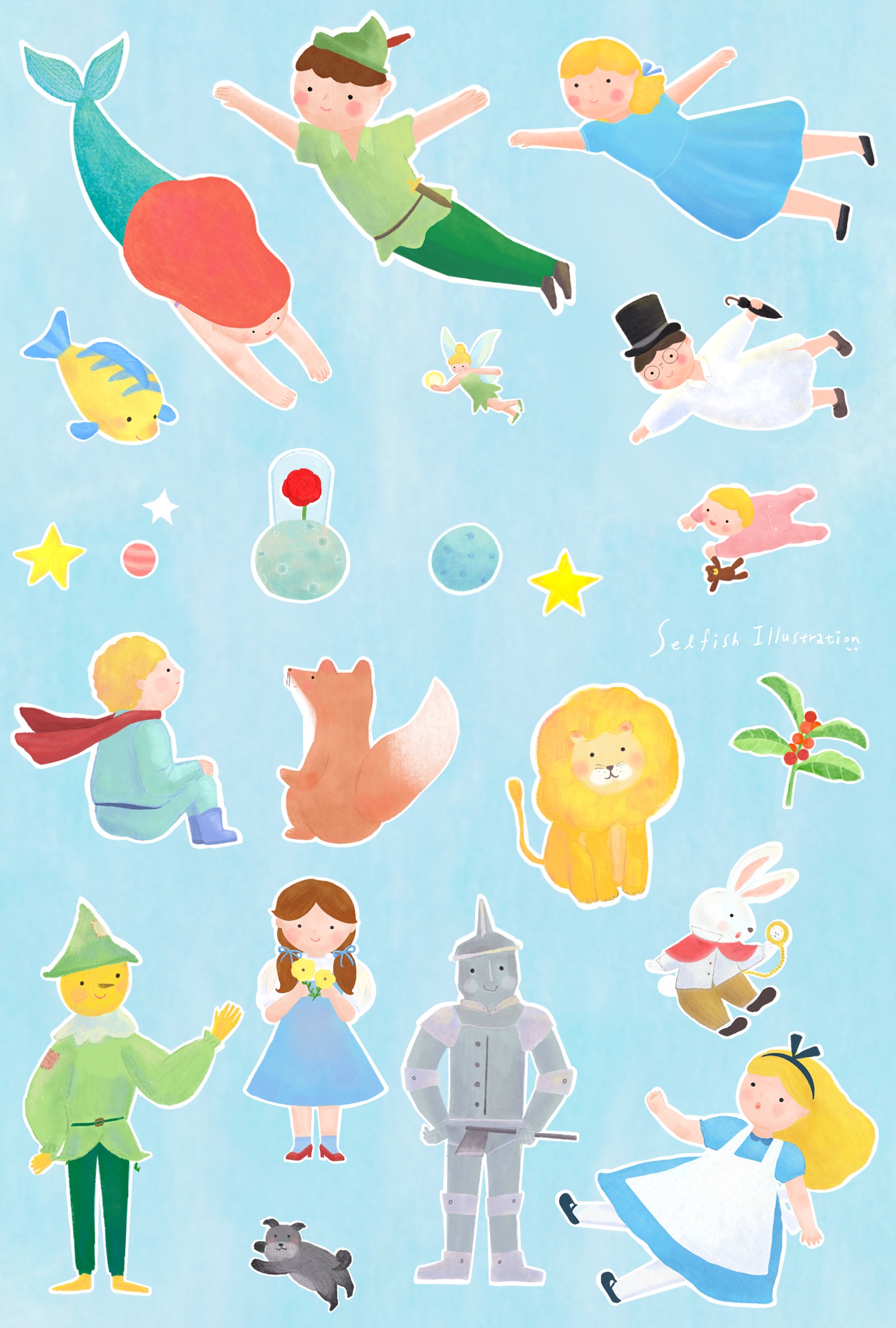 Selfish Illustration 原創插畫 童話 防水霧膜 圖鑑貼紙