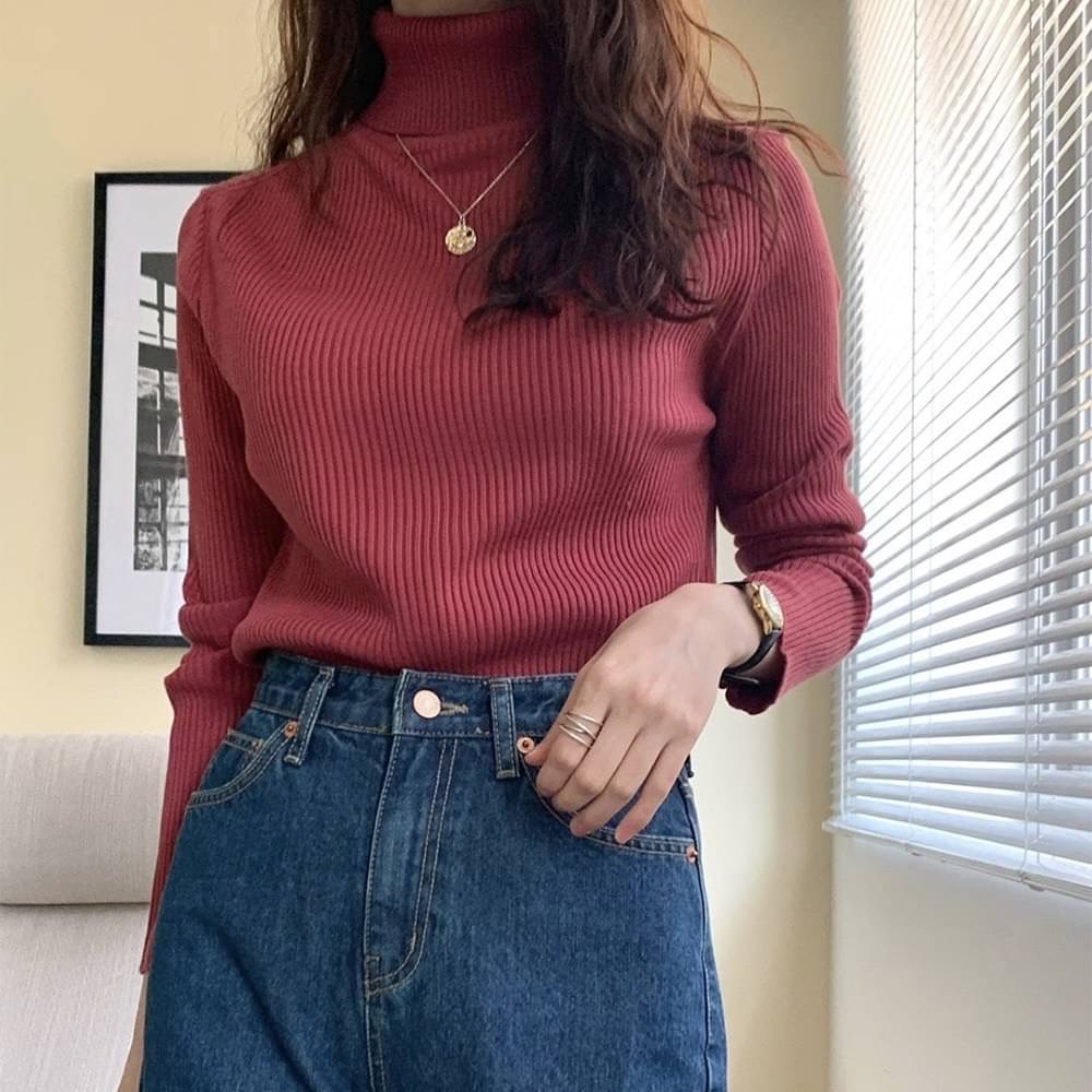 細坑條高領上衣 韓國 東大門