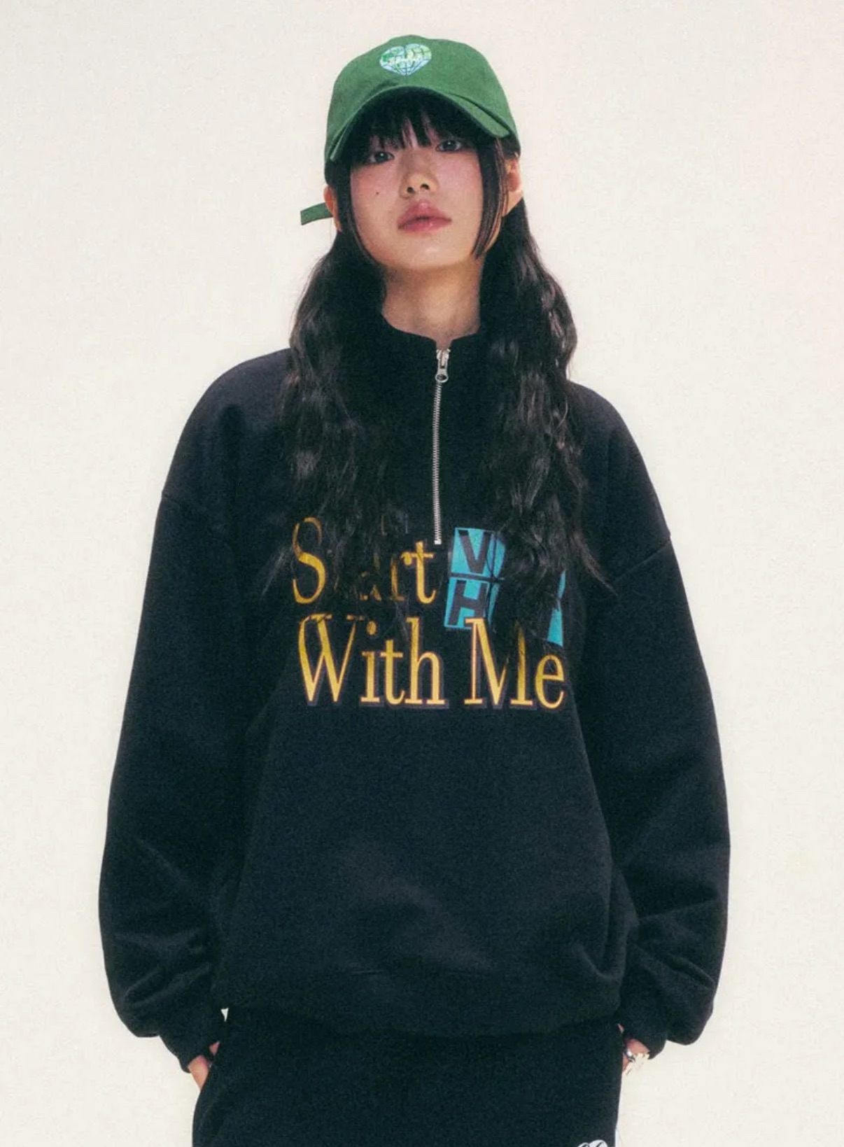 LEEHAN同款 VENHIT WITH ME 하프집업 루즈핏 맨투맨