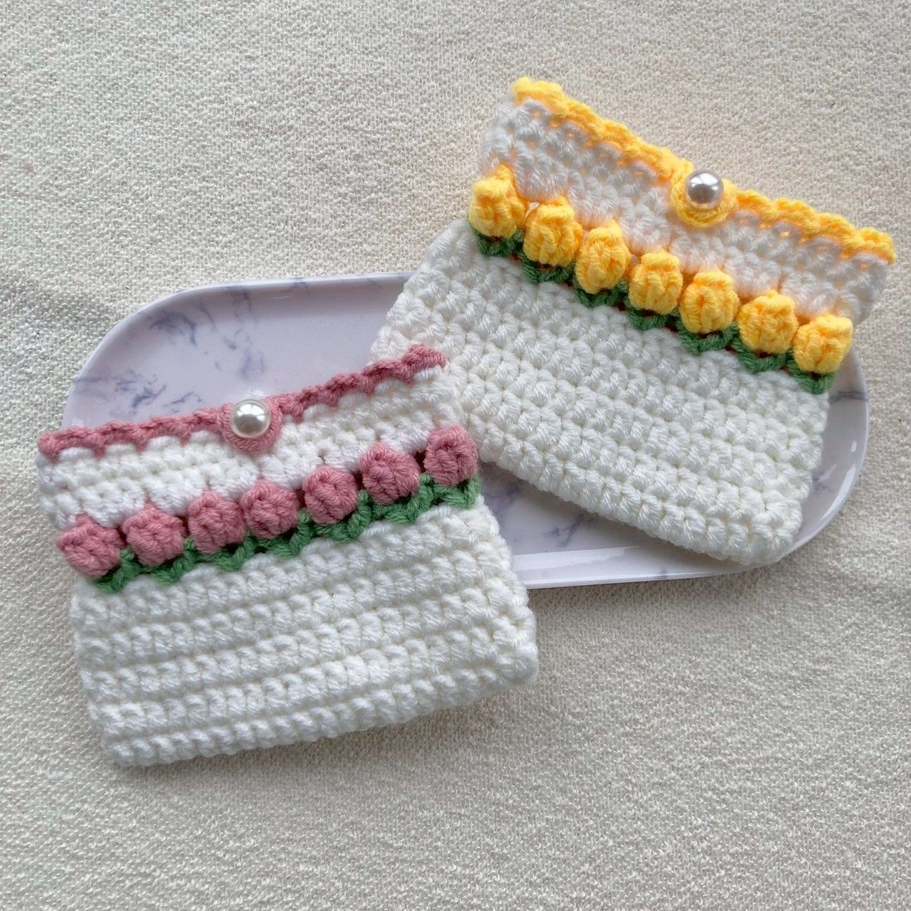 【現貨-針織手作】🌷鬱金香卡夾包/花花鑰匙包/收納包/短夾/卡夾/鑰匙包