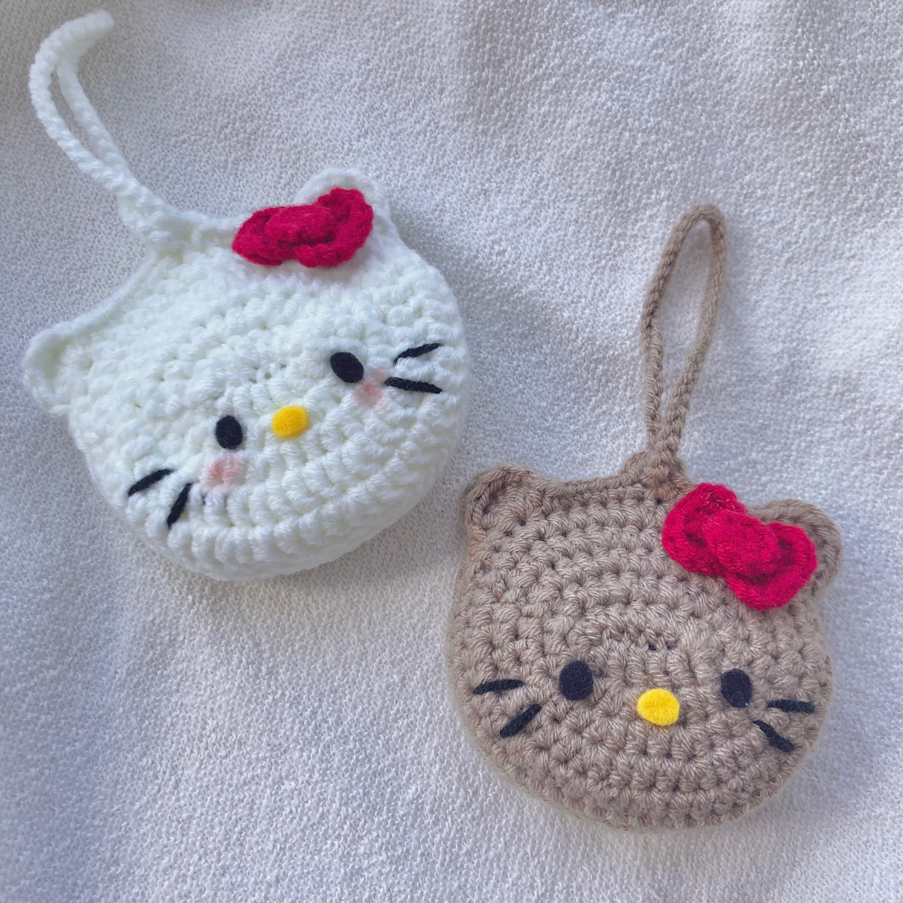 【針織手作】鉤織黑皮kitty/白白kitty 耳機包