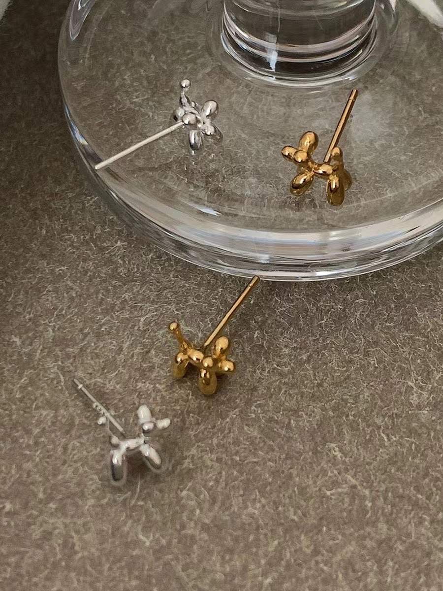 925純銀氣球狗耳環