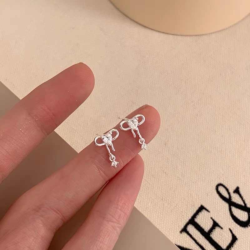 925純銀蝴蝶結愛心鋯石耳環