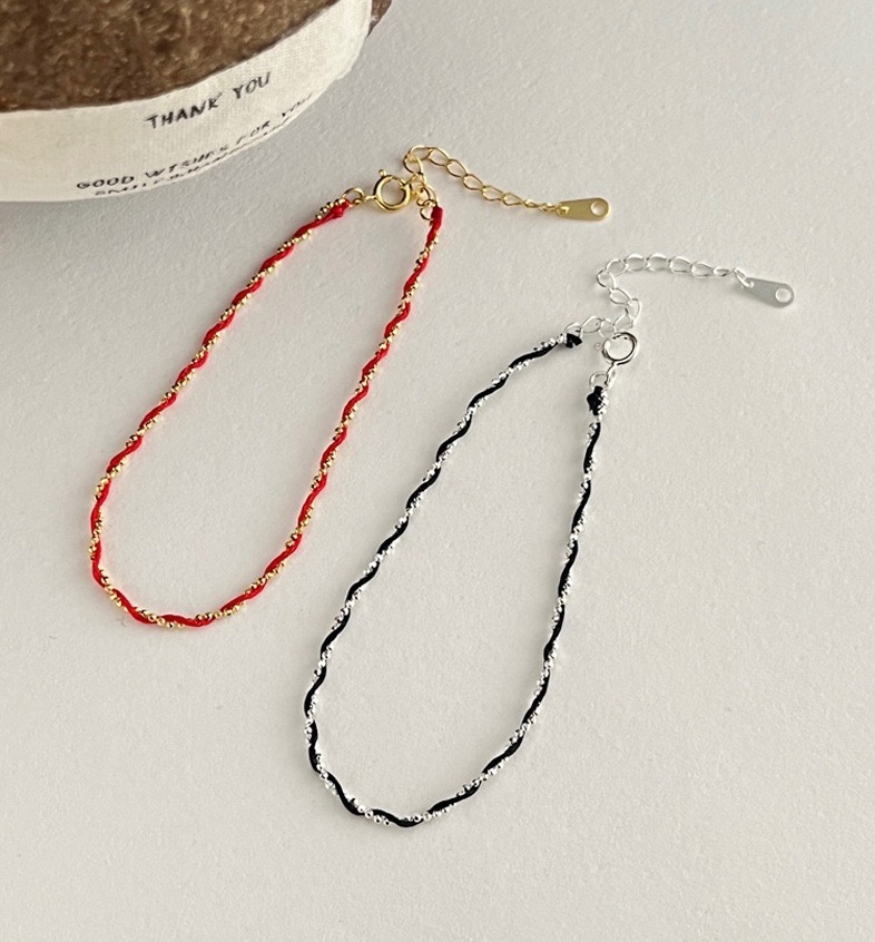 925純銀圓珠紅繩纏繞手鍊 /圓珠黑繩纏繞手鍊