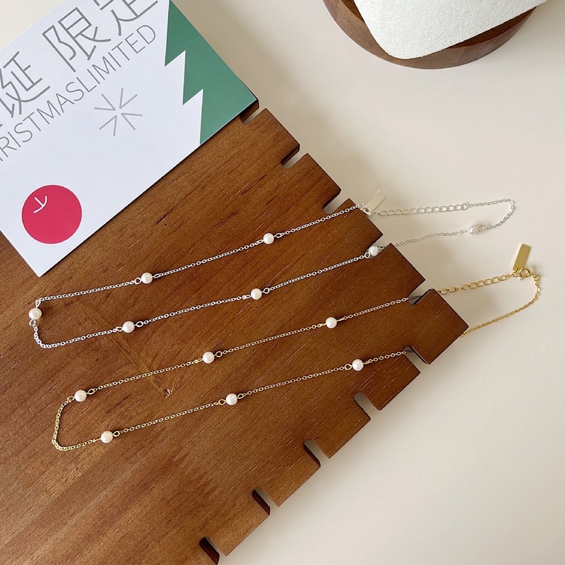 925純銀質感珍珠鎖骨項鍊