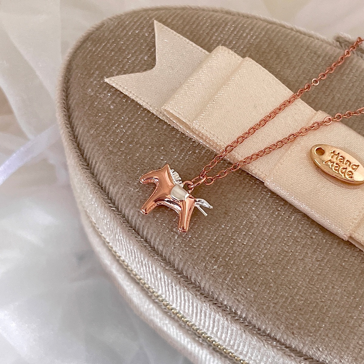 925純銀玫瑰金木馬項鍊