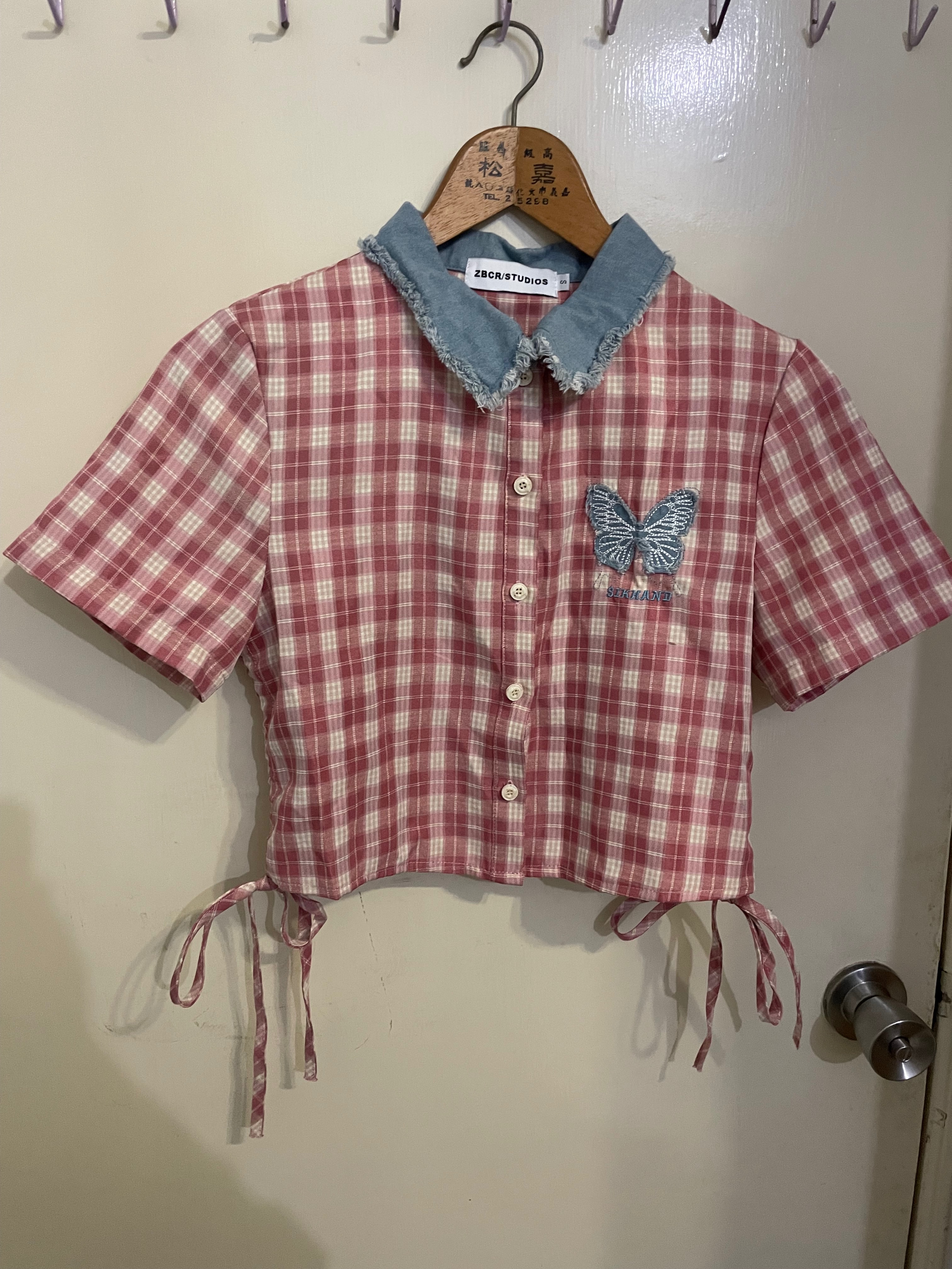 [Killer007]學院風Y2K粉格子上衣（S）