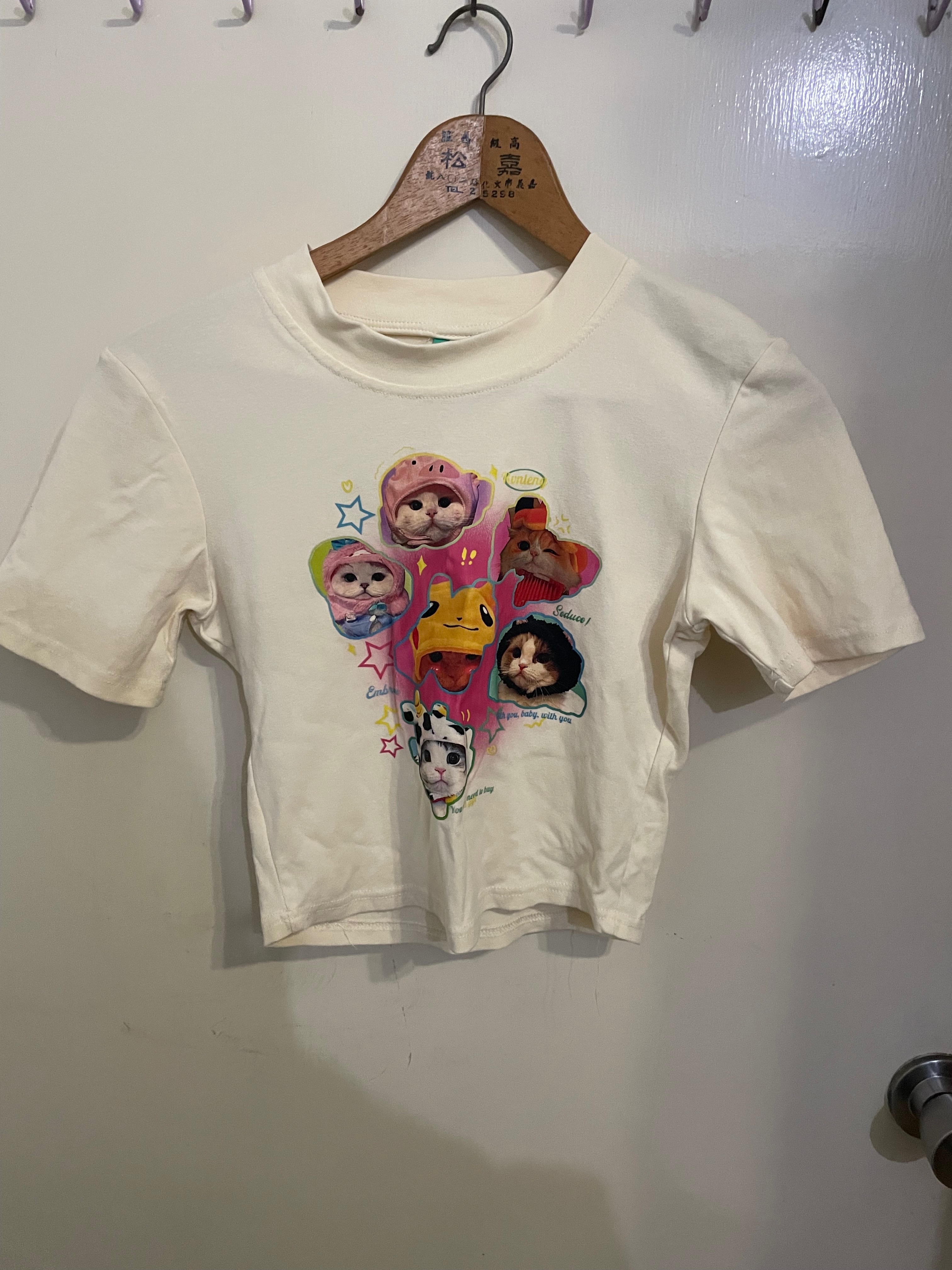 ［Killer007]淡粉Y2K卡通貓咪圖T-shirt