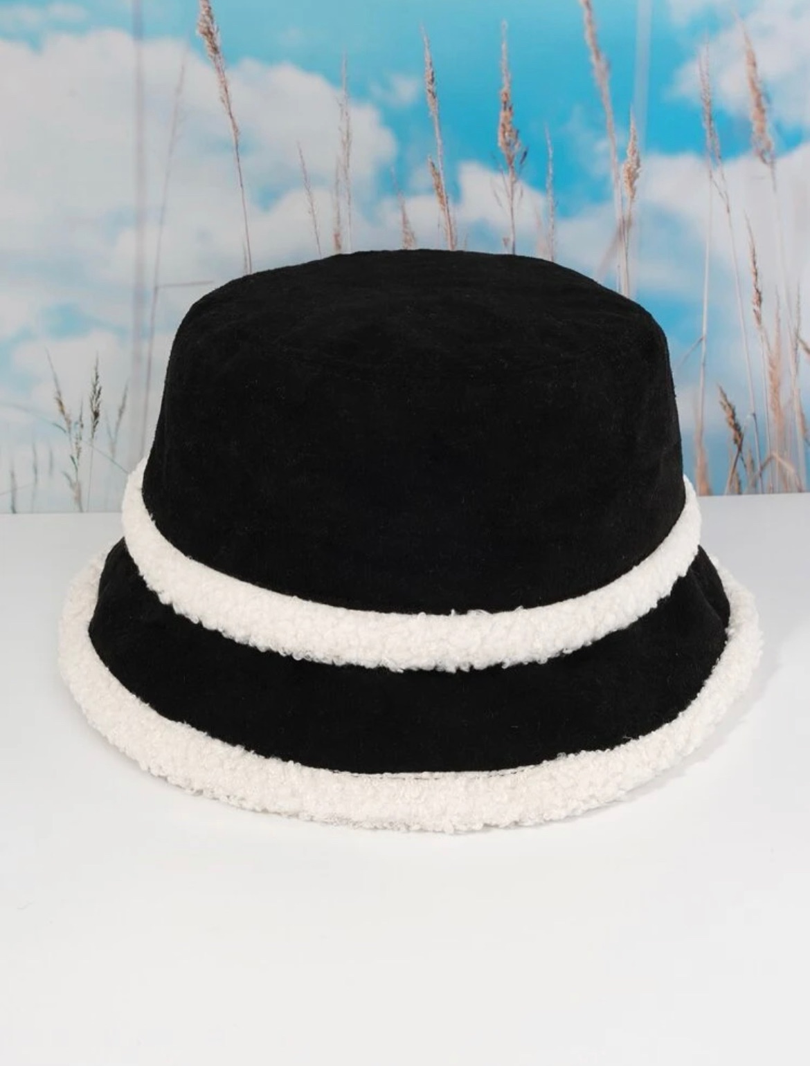 雙色毛茸茸雙面漁夫帽
