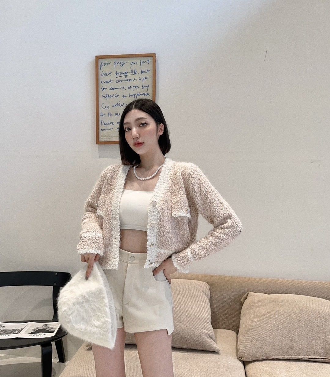 1606（粉）氣質小香撞邊V領短版外衣