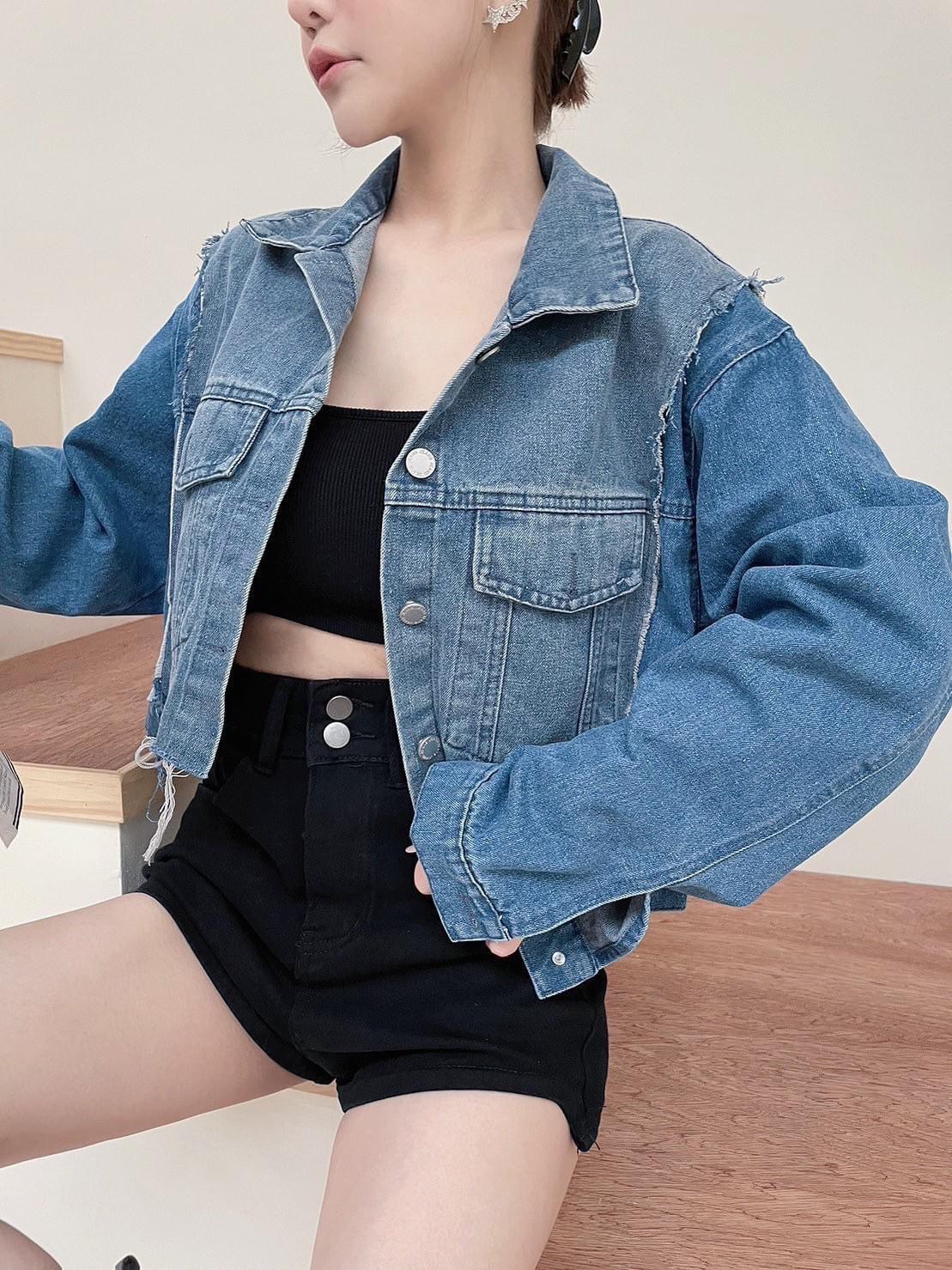 8610（藍）撞色不規則外套