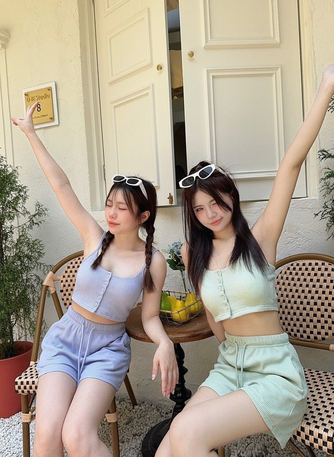 24112（紫）甜美休閒😍華府格套裝