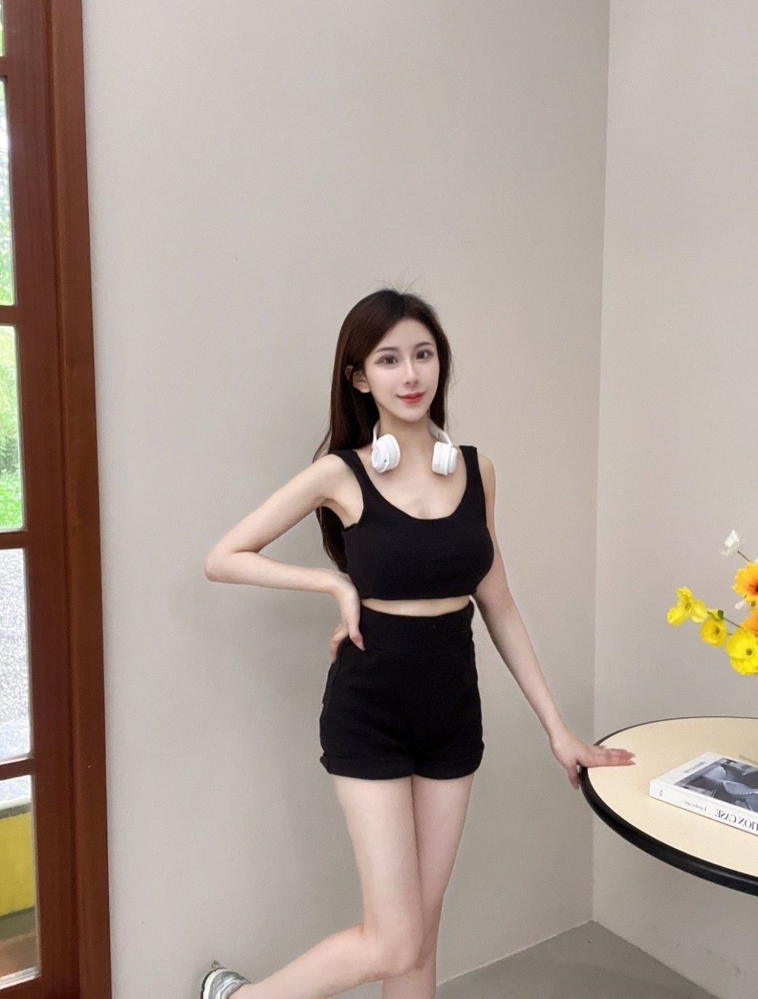 5150（黑）U領美胸Bar背心+高腰短褲set