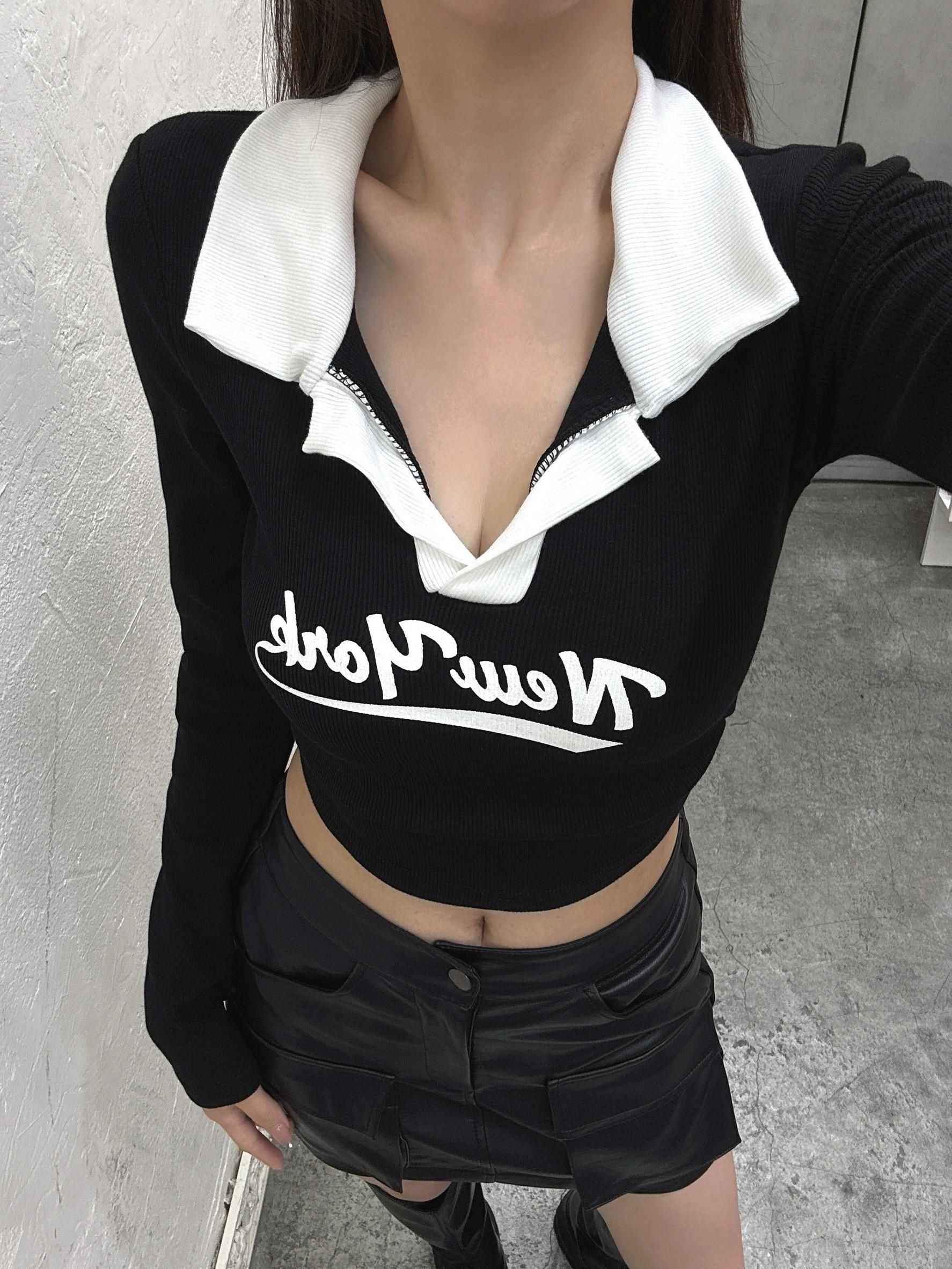 9602（黑）NY撞色開領T