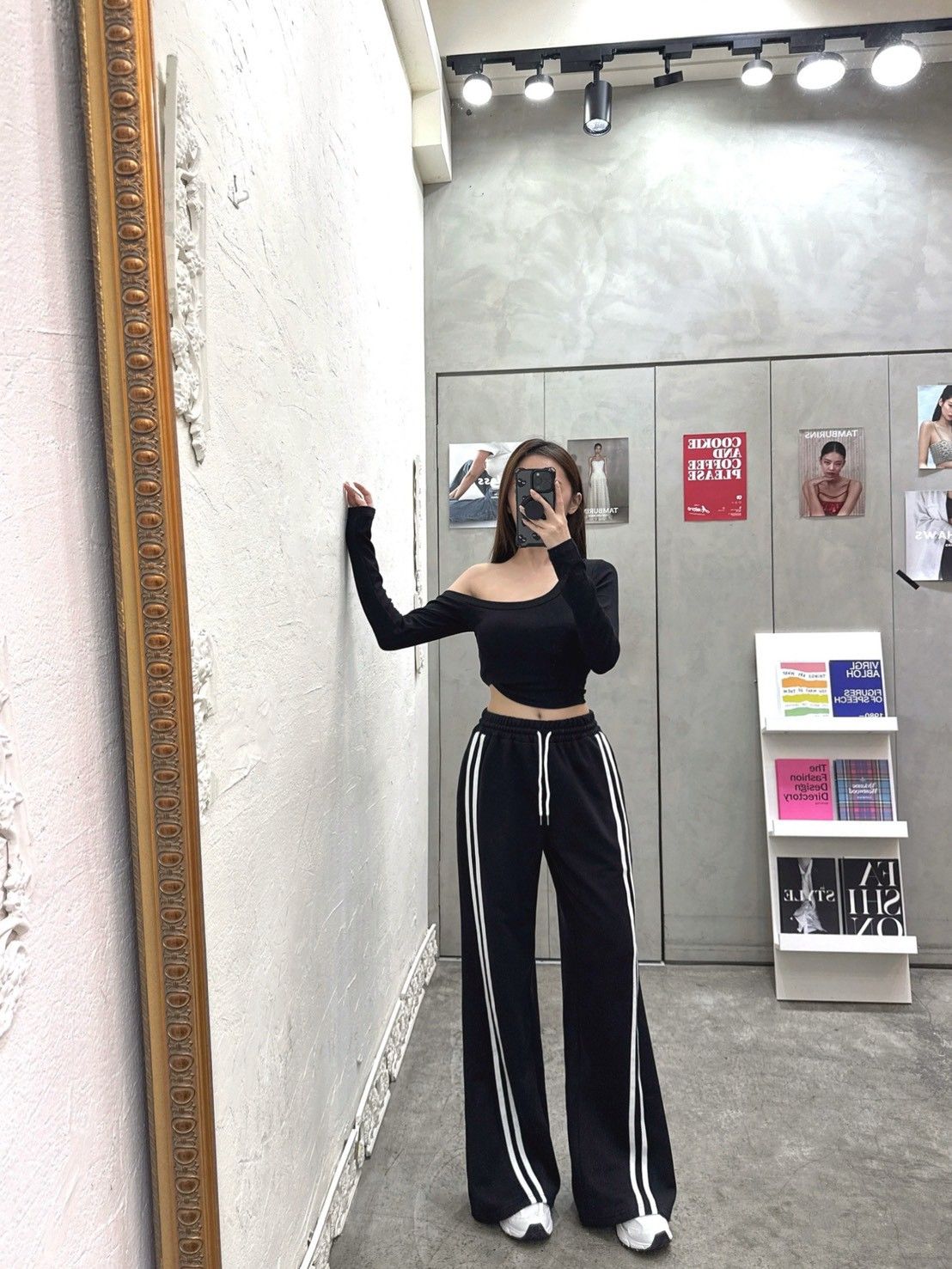 3672（黑）美式斜領斜邊條褲套裝