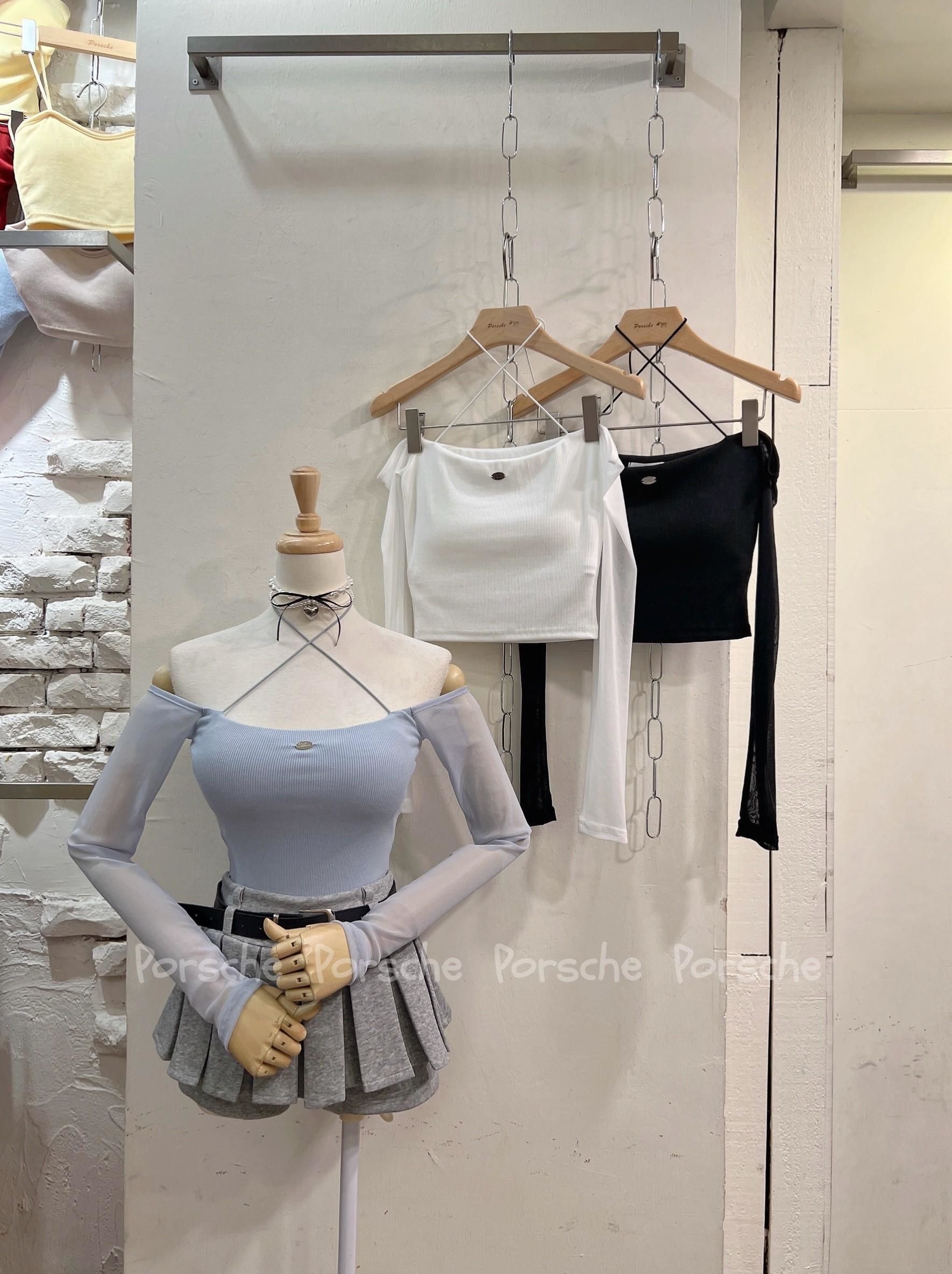 75289（黑、白）袖紗綁帶一字衣