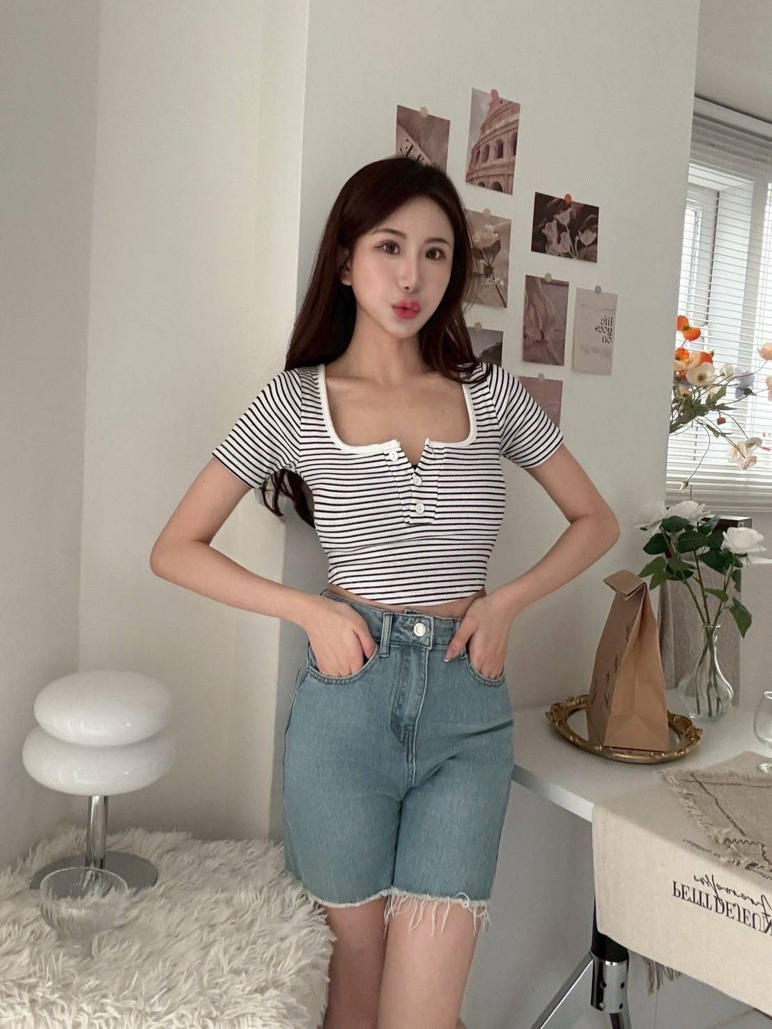 5548（白條）自訂款爆撞色滾邊開釦圓弧BraTop