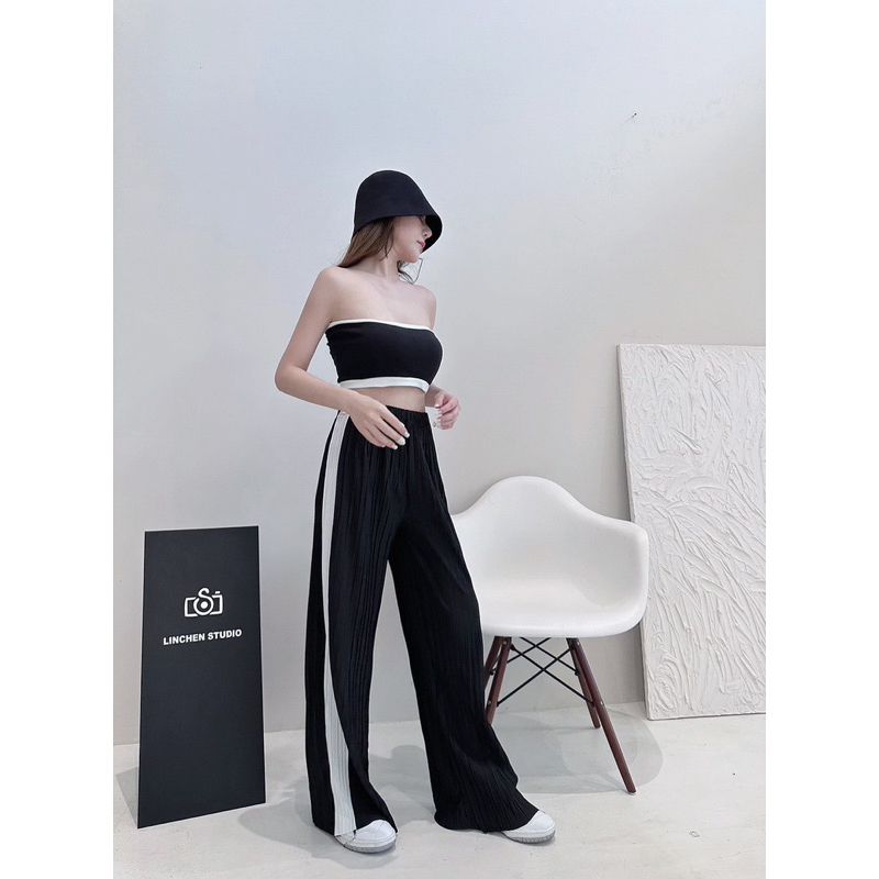 257（黑）涼感壓摺落地寬褲