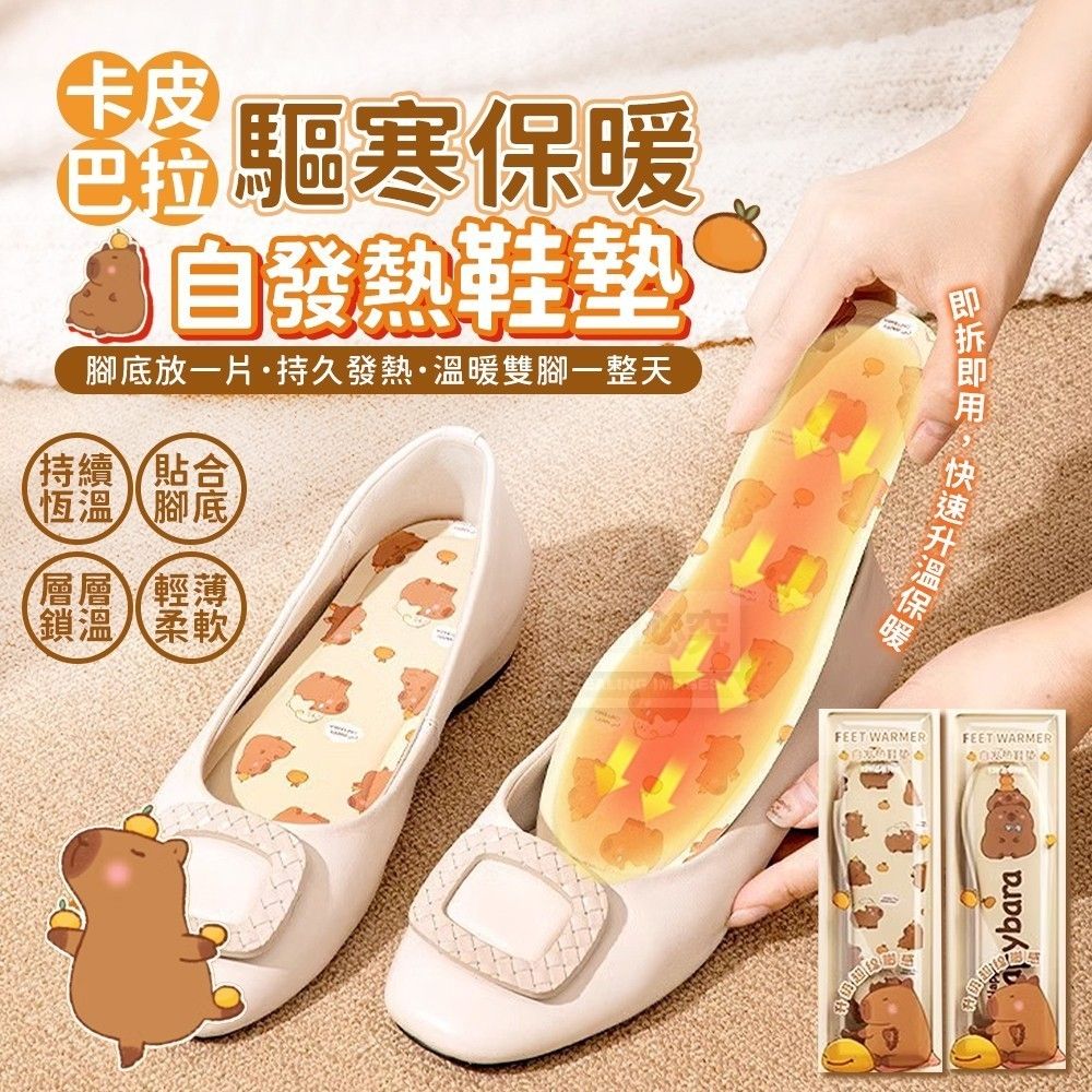 （2組）卡皮巴拉驅寒保暖自發熱鞋墊5雙