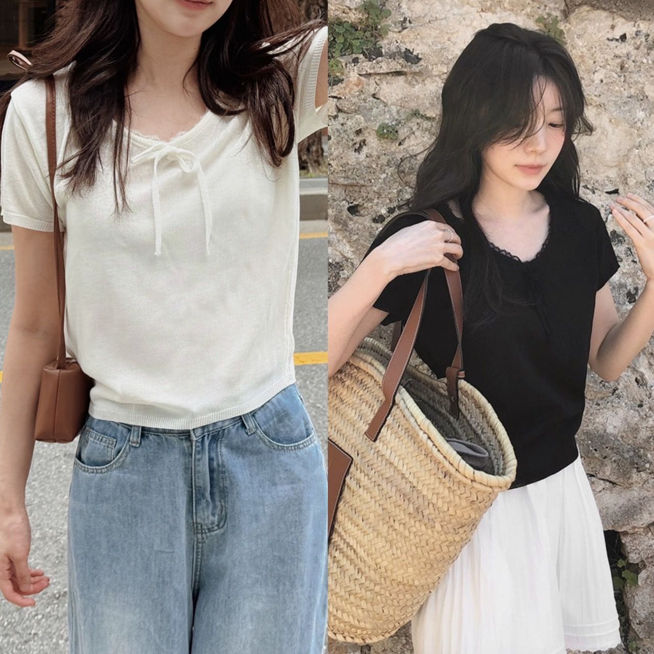 #SLOWMADE. Lace Short Sleeve Knit 2color