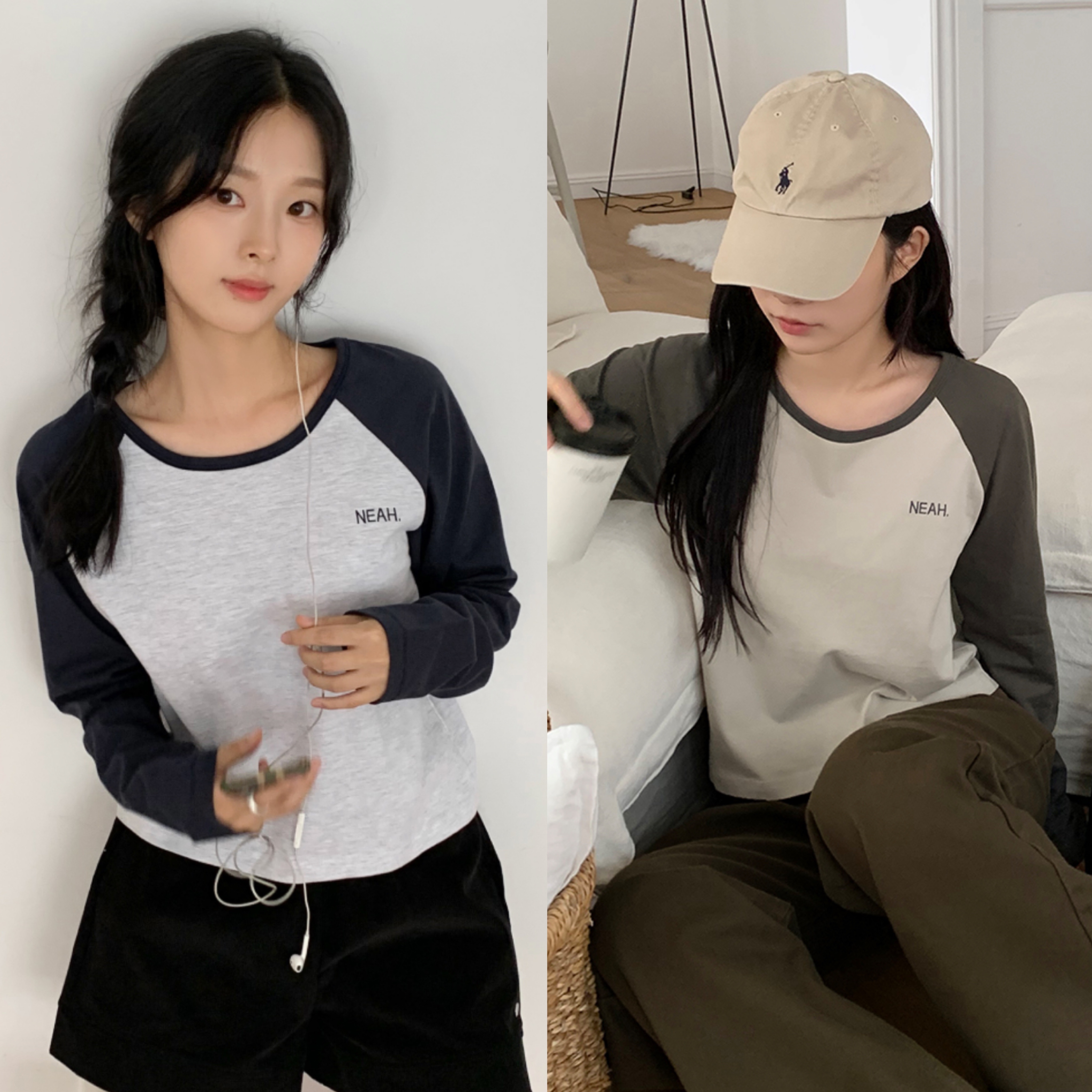 98doci [NEAH] 純棉Raglan長袖上衣 2color 데이빗 실켓 래글런 배색 T