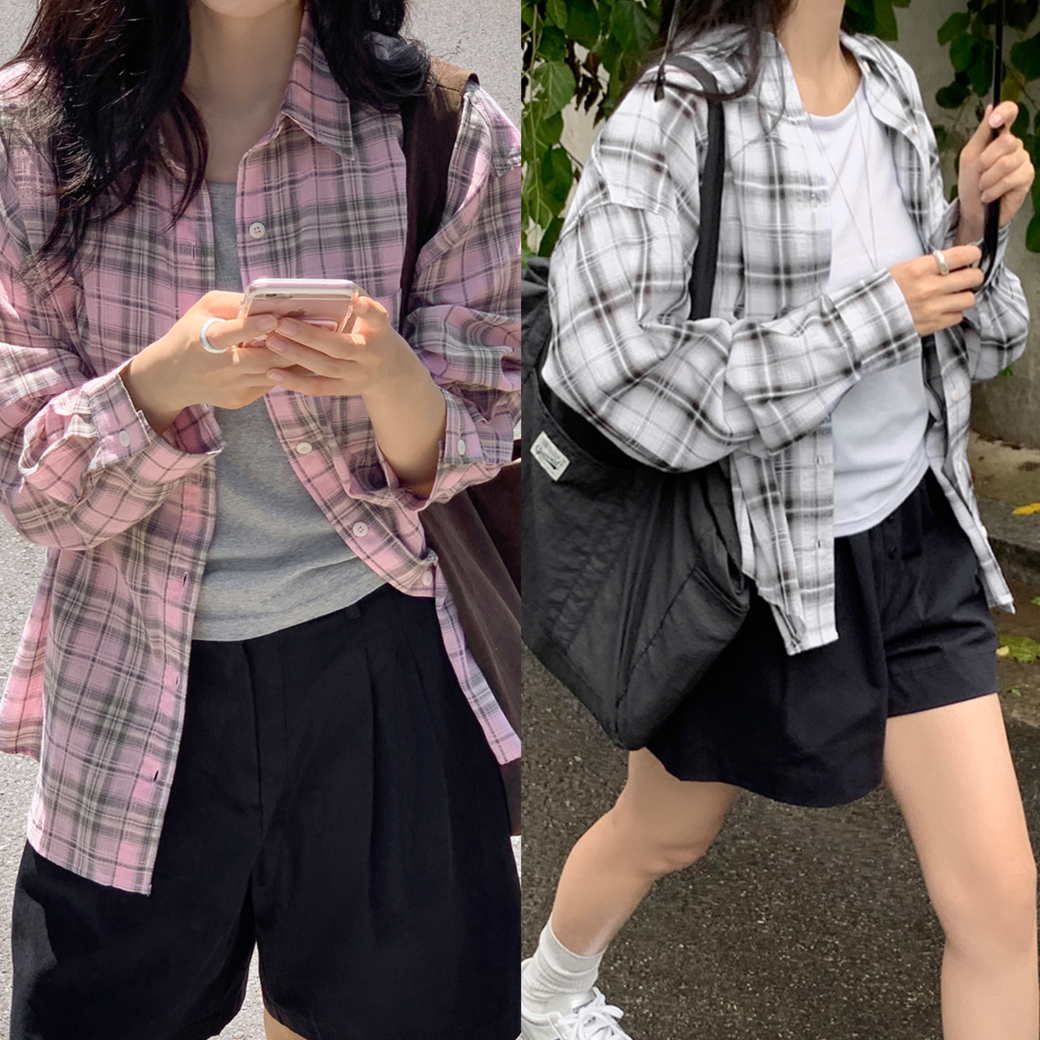 98doci [NEAH] 夏季薄襯衫格紋外套 2color 브런치 한여름 체크 셔츠