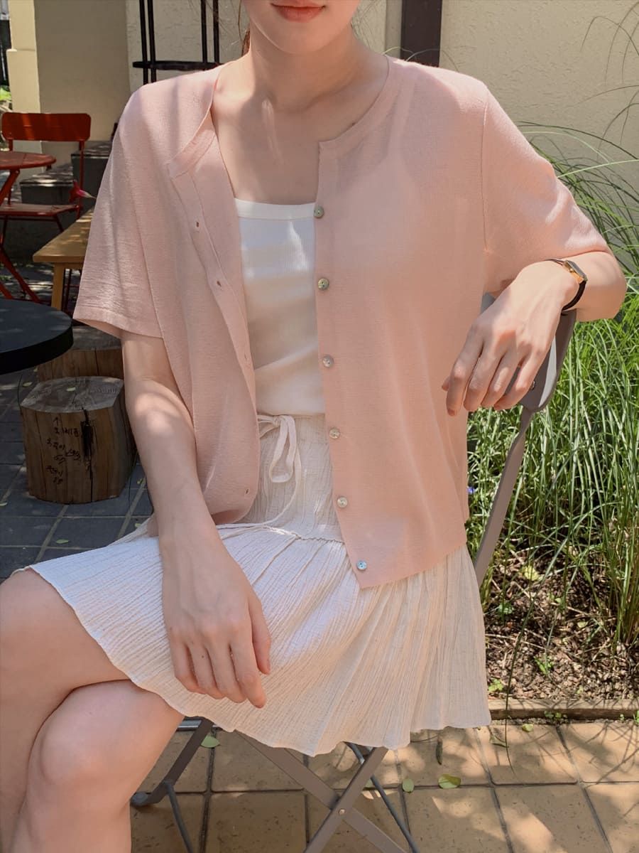 夏季基本針織外套 cardigan 3色 圓領 透膚 短袖 罩衫 開衫