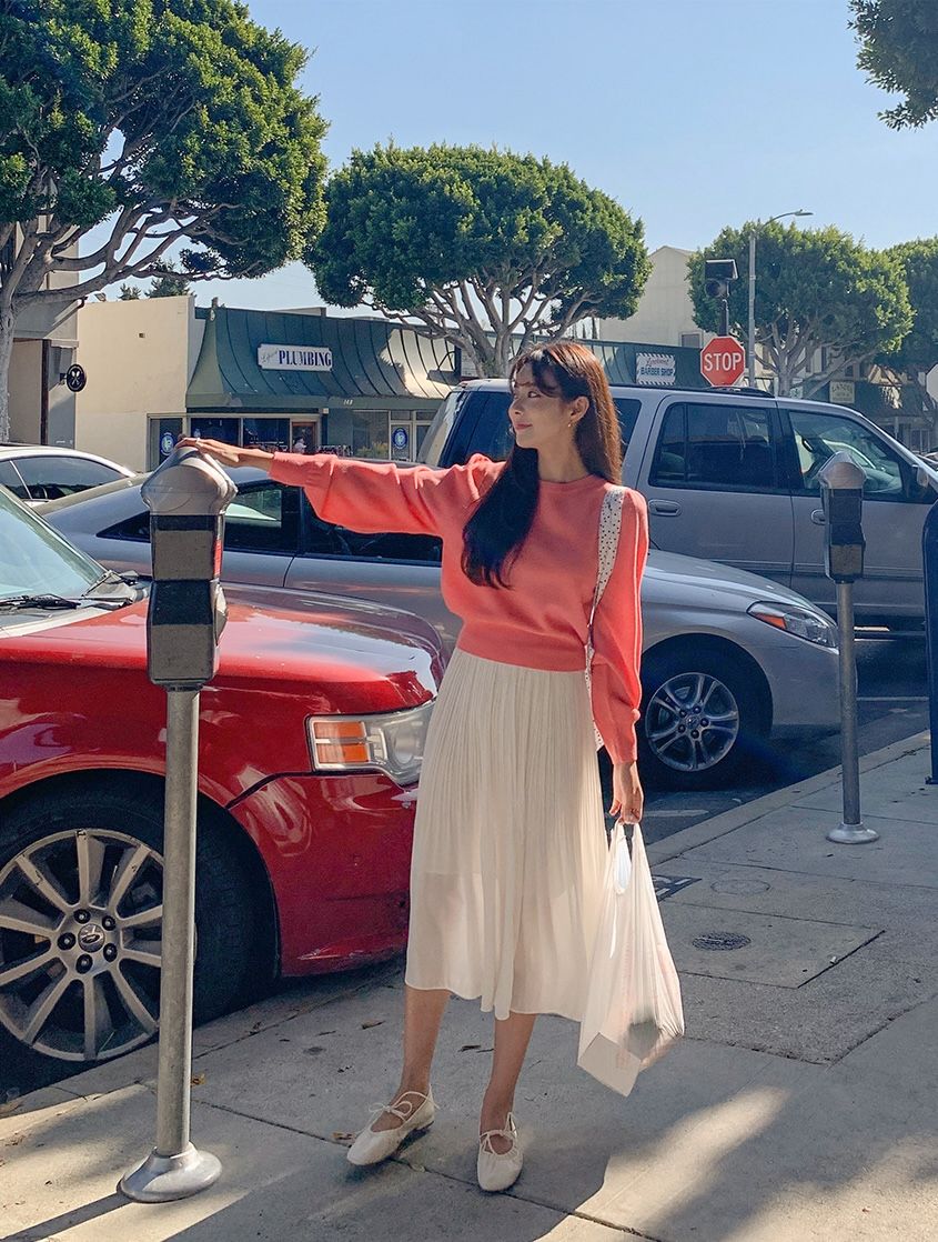 正韓製褶皺雪紡百褶裙 skirt 3色 （自訂款 ） 長裙 鬆緊腰 飄逸 韓國 官網代購