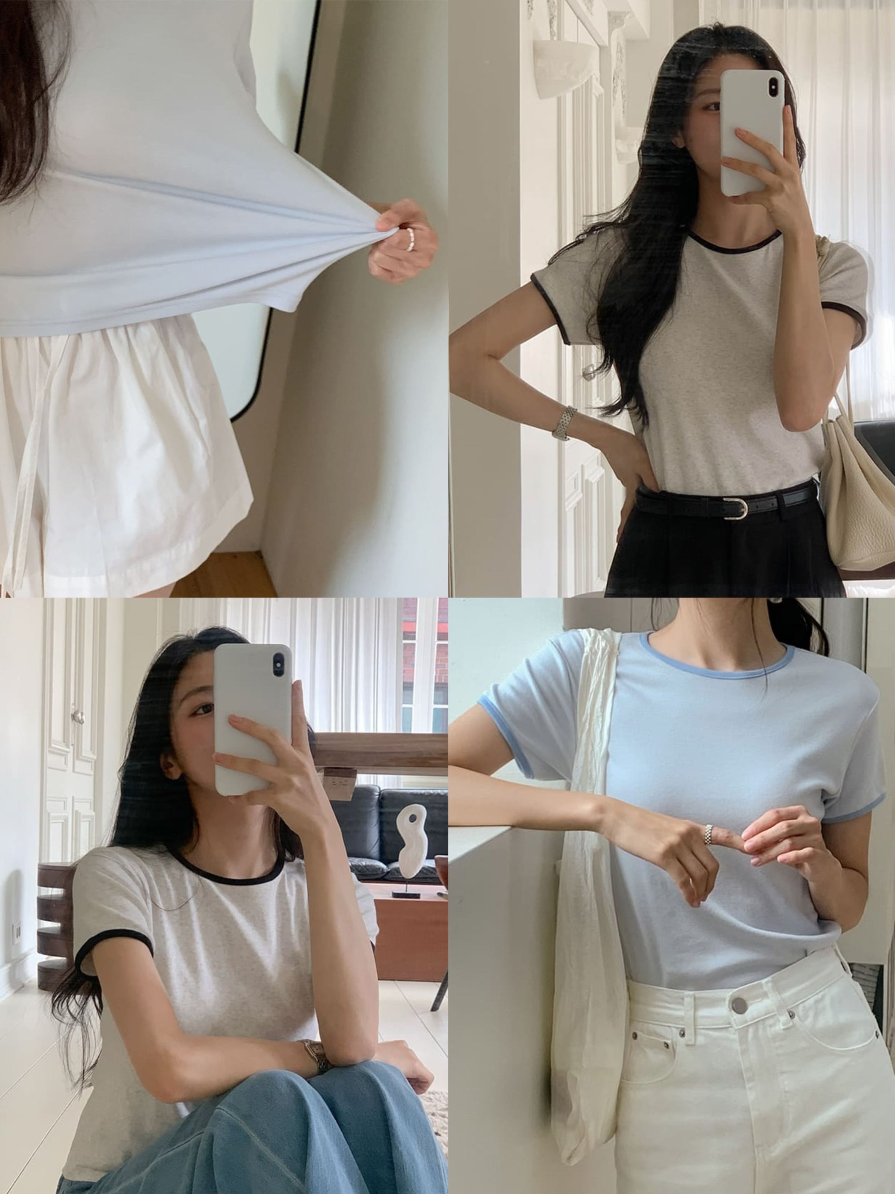 正韓製柔軟滾邊短袖上衣 tee 2色 （ cherrykoko ） 圓領 短T 短踢 T恤