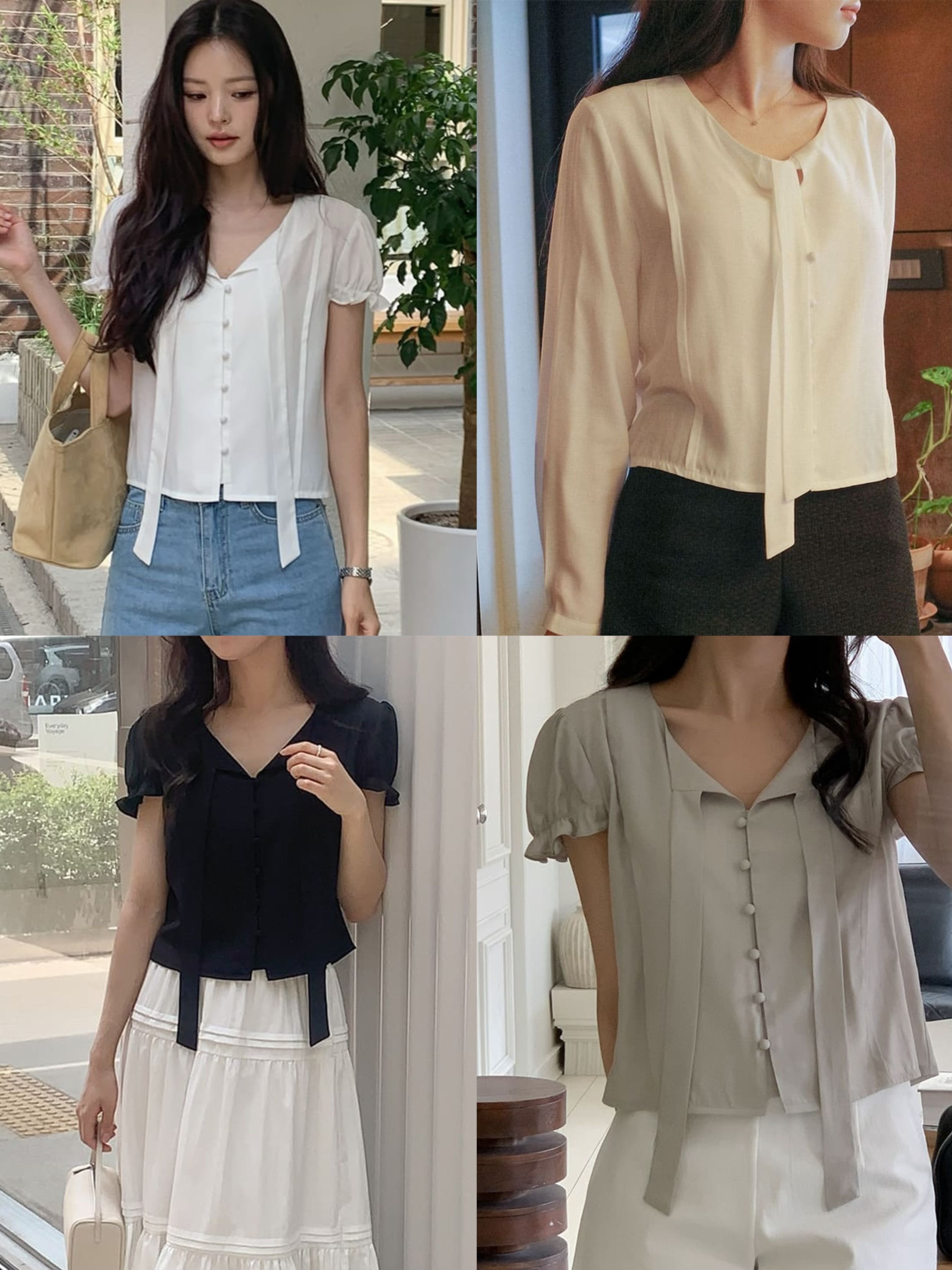 短袖/長袖✿ 正韓製領口領帶襯衫 blouse 3色 （ cherrykoko自訂款 ） 上衣 雪紡 韓國