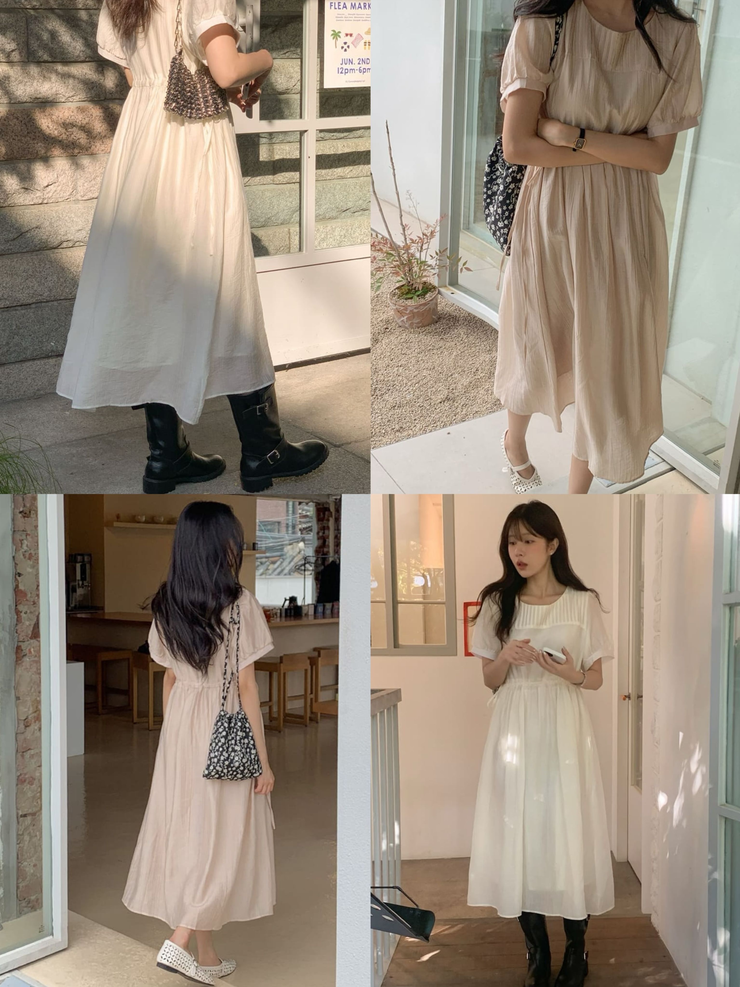 褶皺收腰短袖洋裝 dress 2色 （ cherrykoko ） 連身裙 長裙 腰身 綁帶 圓領