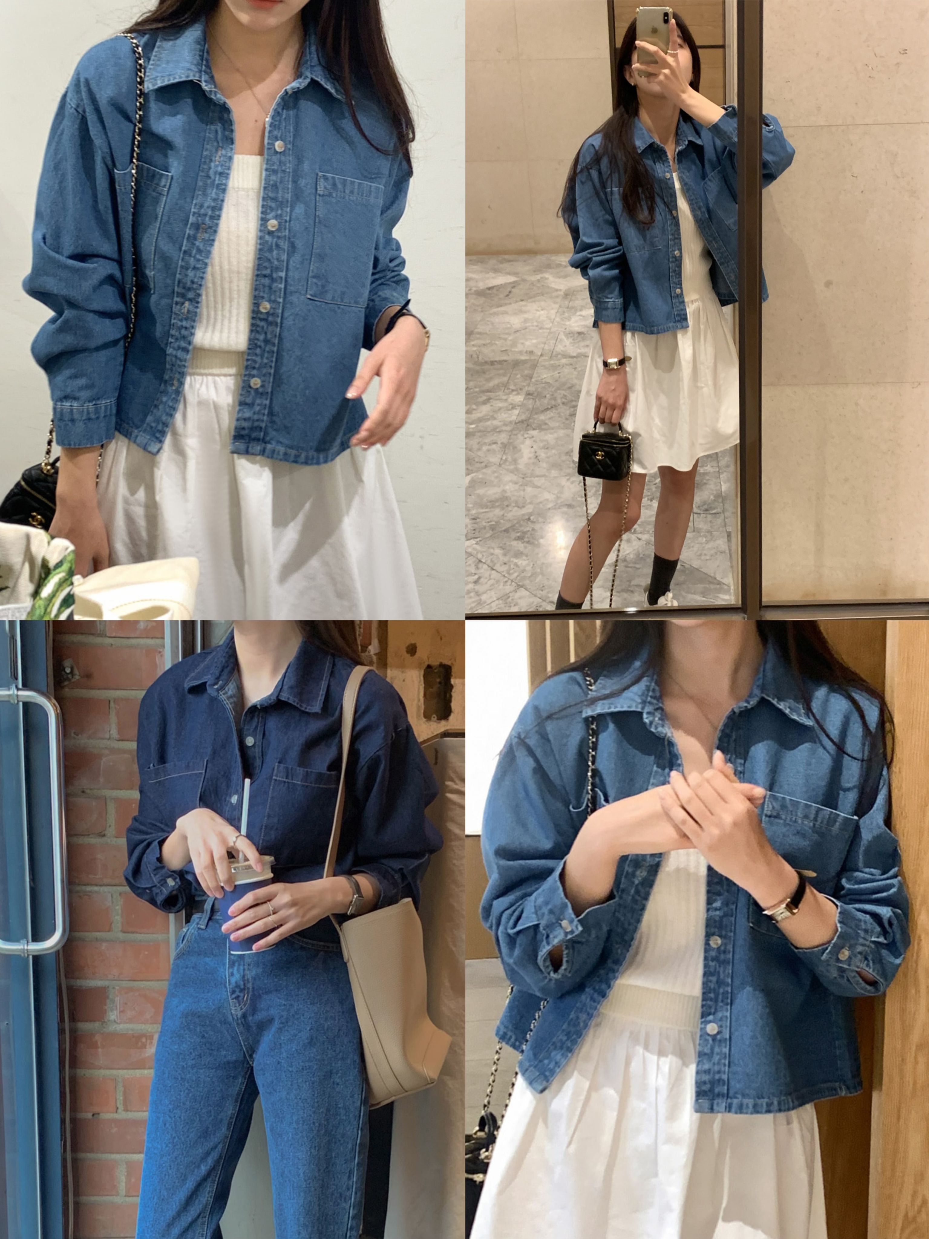 正韓製中短版牛仔襯衫 cherrykoko / 진스 크롭 데님셔츠