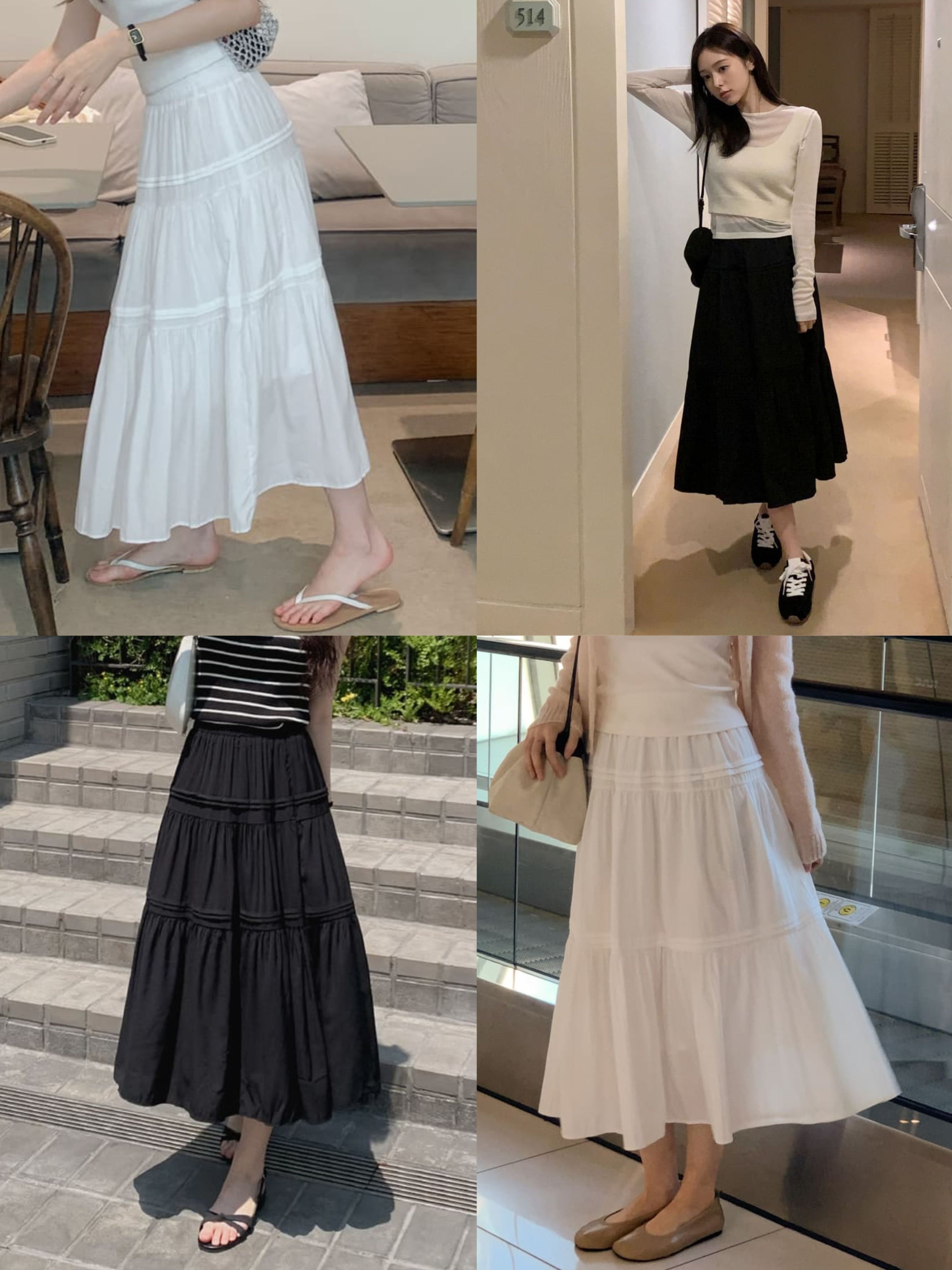 褶皺荷葉邊細節長裙 / cherrykoko 온드 핀턱 스커트